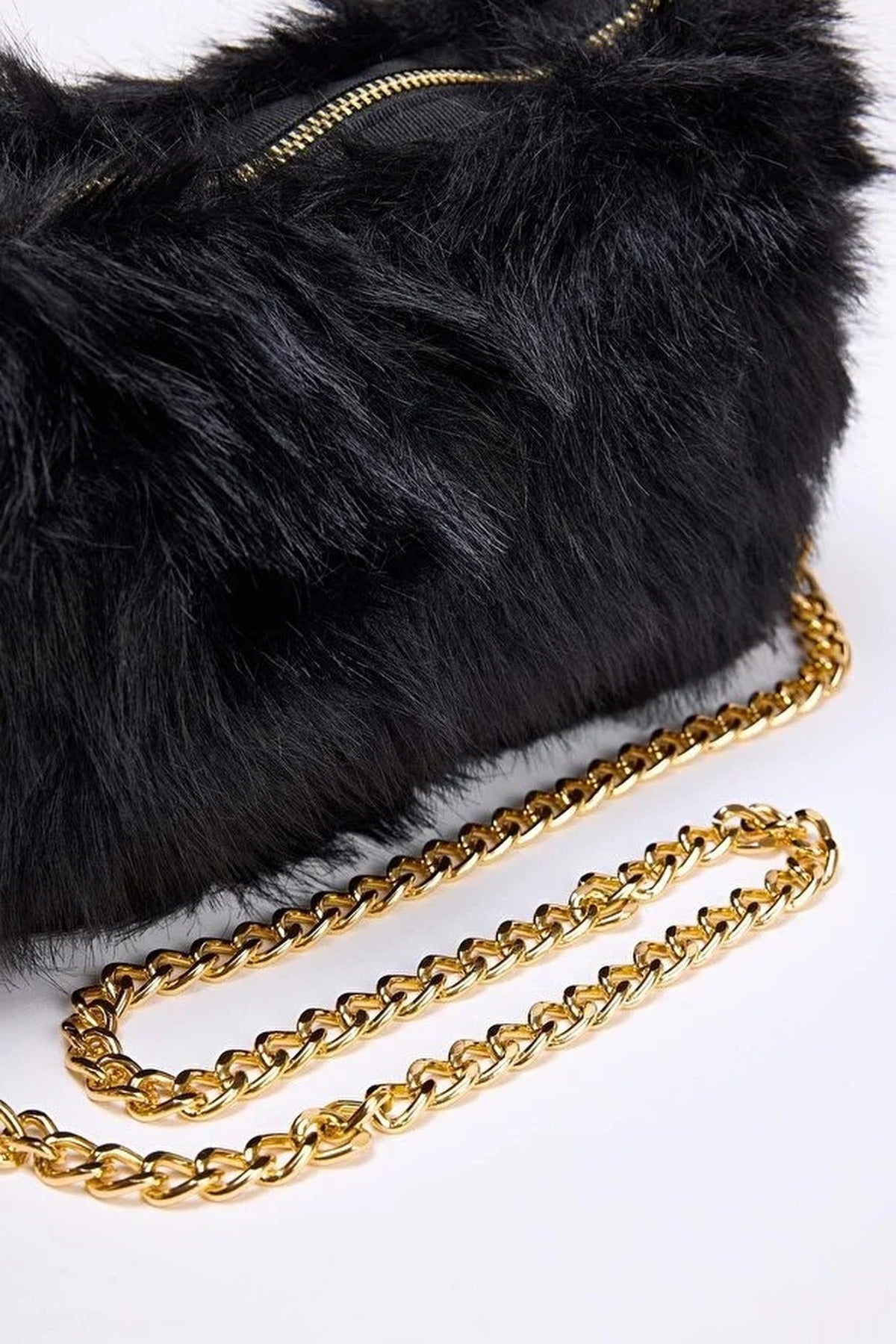 Black Faux Fur Chain Strap Crossbody Shoulder Bag, Image 4 of 4