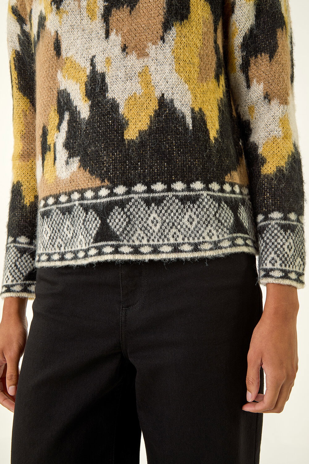 Black Abstract Jacquard Knit Jumper, Image 6 of 5