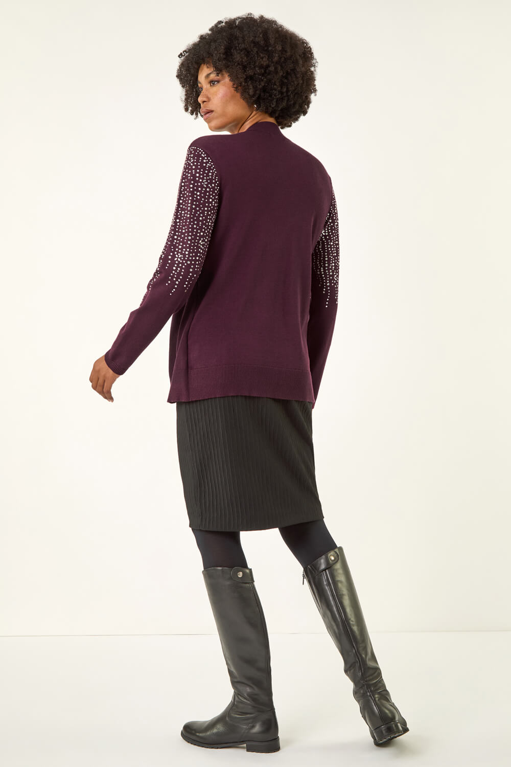 Burgundy Embellished Hotfix Layered Knit, Image 4 of 5