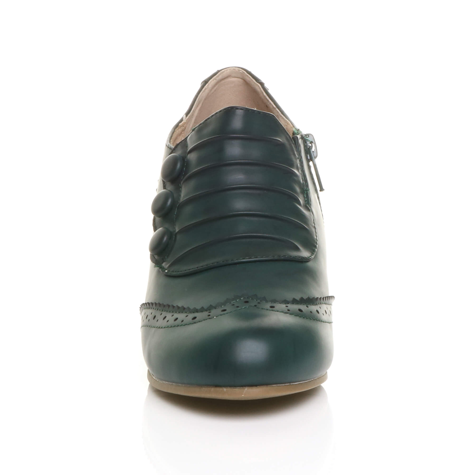 Teal Mid Heel Brogue Button Ankle Boots Shoe Boots, Image 6 of 6
