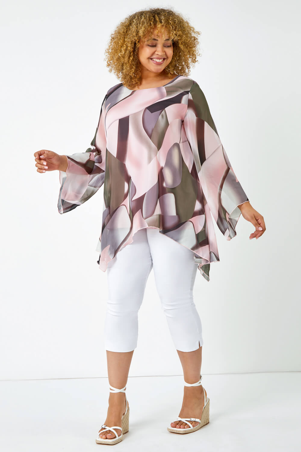 Light Pink Curve Abstract Chiffon Overlay Top, Image 1 of 5