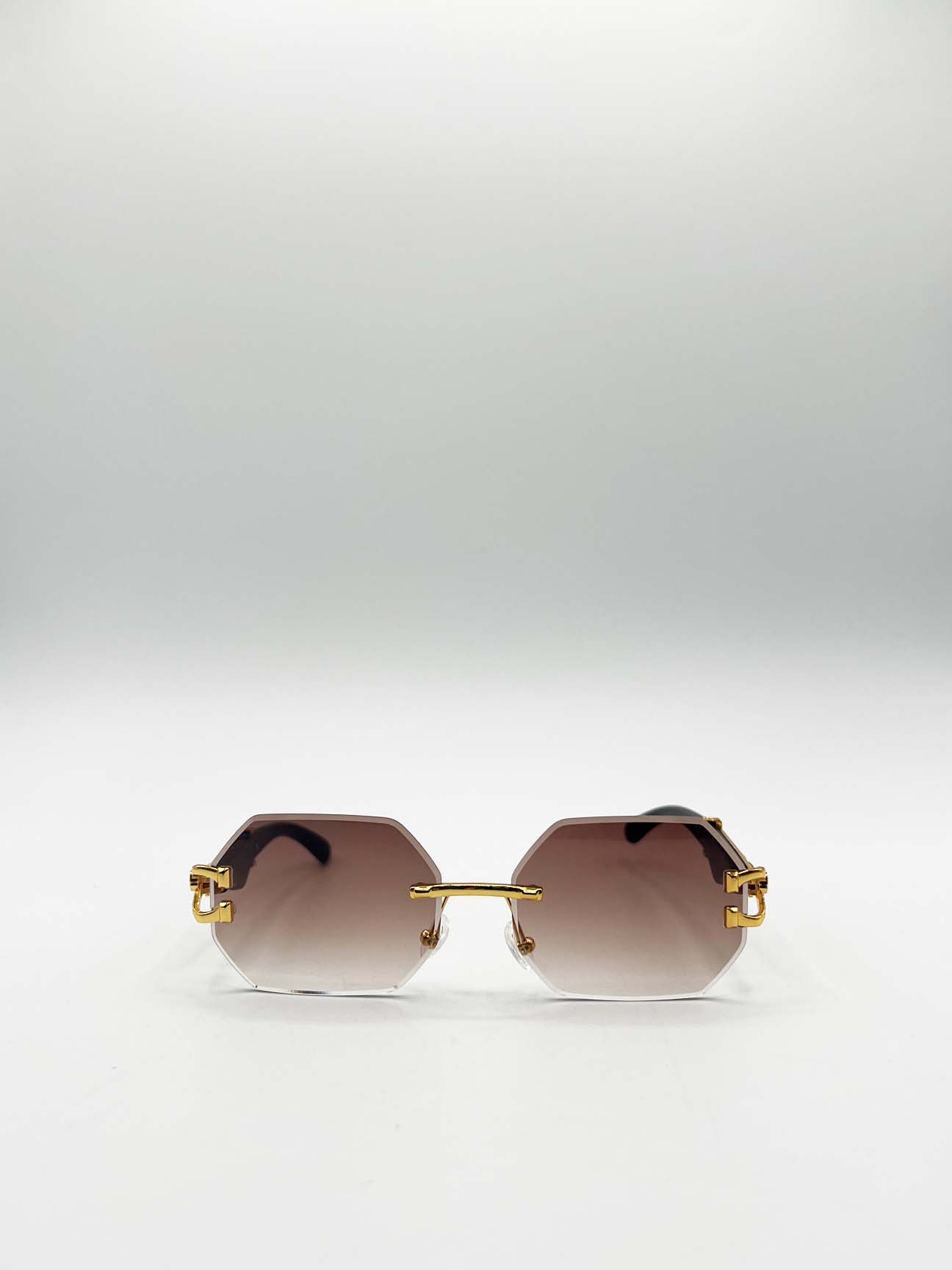 Brown Rimless Oval Geometric Sunglasses, Image 4 of 6