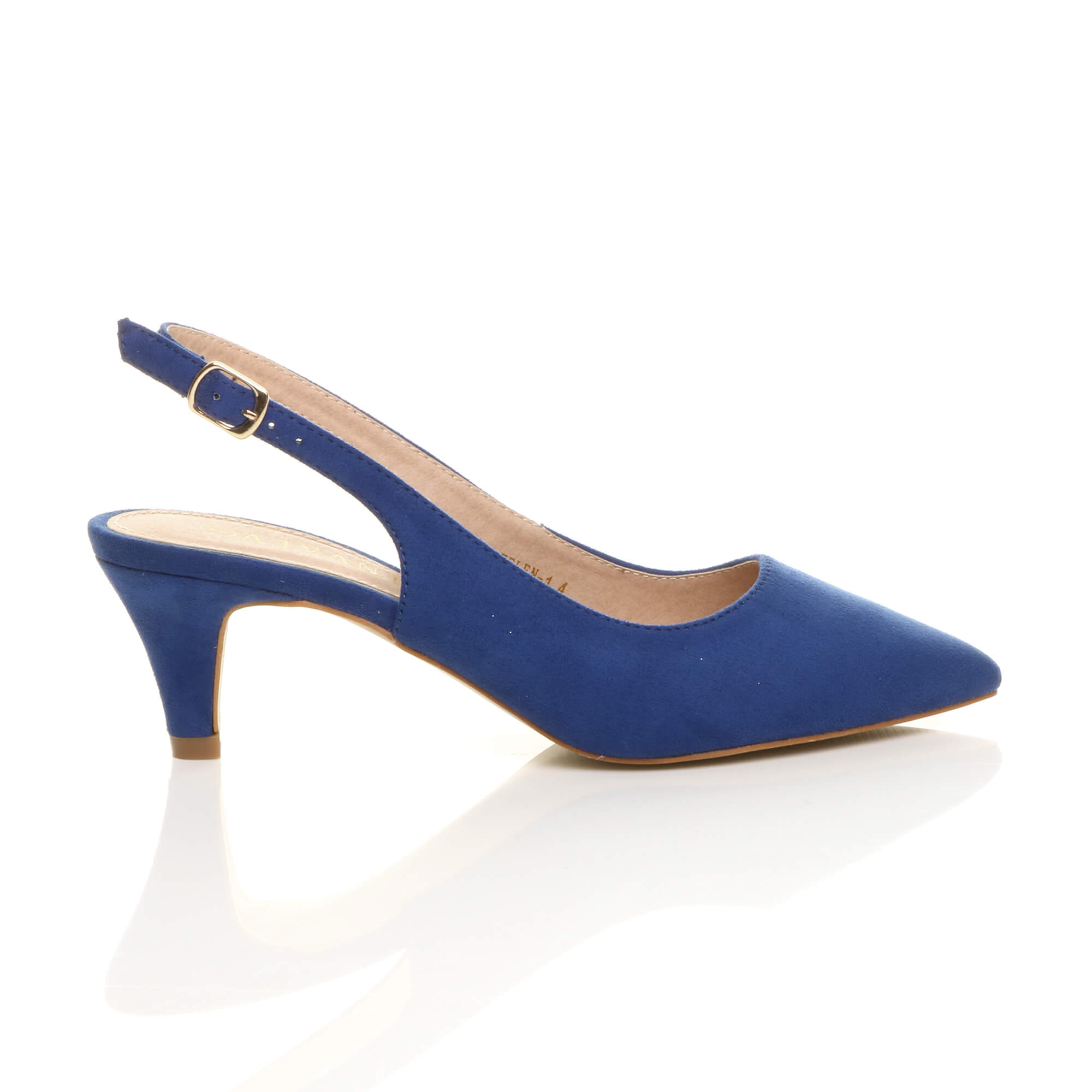 Royal Blue AJVANI Royal Blue Mid Heel Slingback Pointed Toe Court Shoes, Image 2 of 6