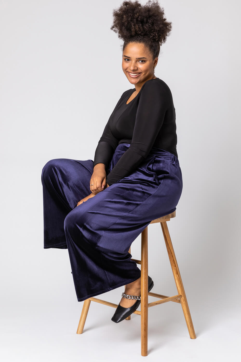 Curve Velvet Wide Leg Trousers, Image 5 of 4