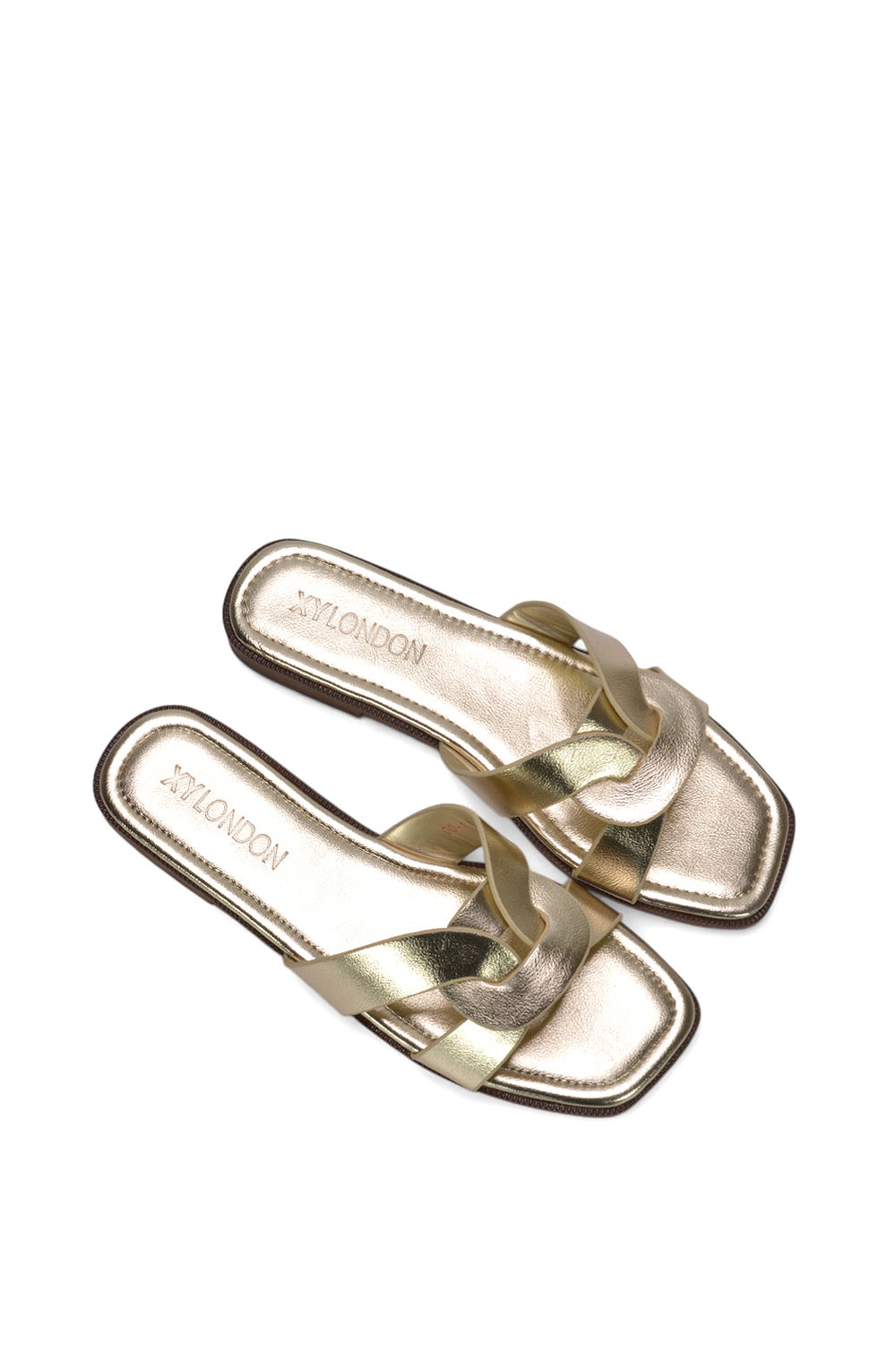 Gold 'Charley' Open Toe Slip On Slider Sandals With Square Toe, Image 5 of 5