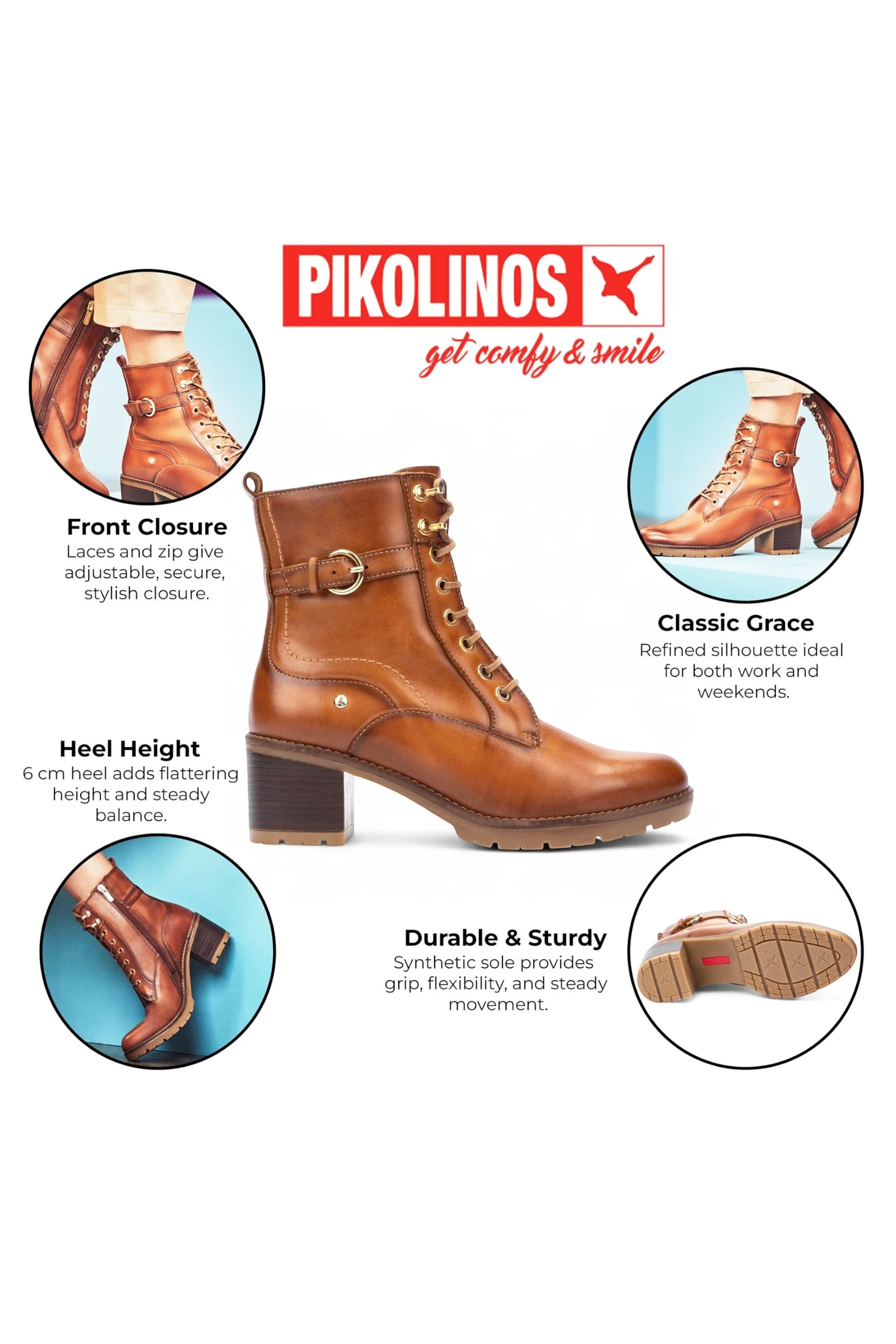 Brown Women’s Combat Ankle Boots -W7H-8510, Image 3 of 8