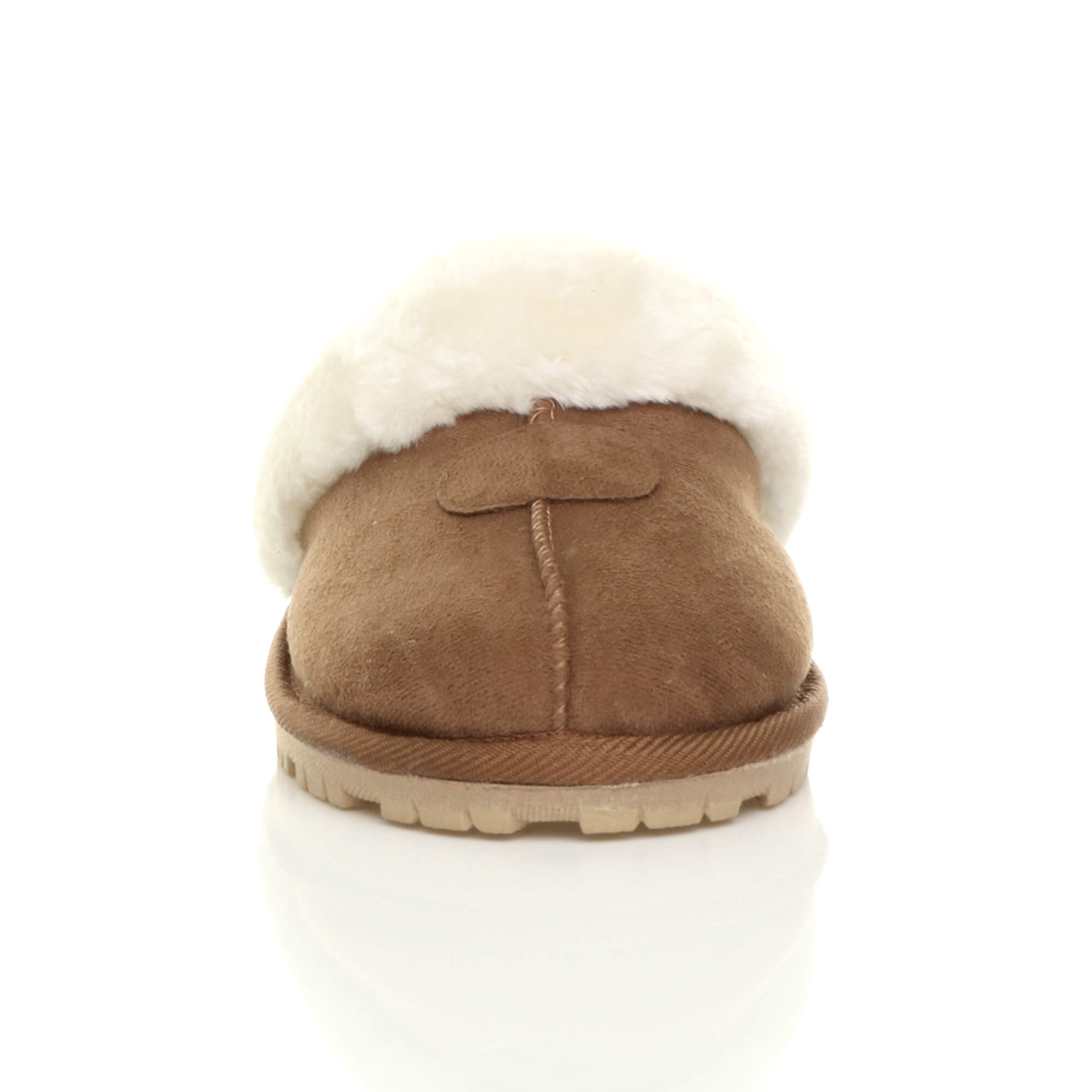 Tan AJVANI Tan Faux Fur Lined Slip On Memory Foam Mules Slippers, Image 5 of 5
