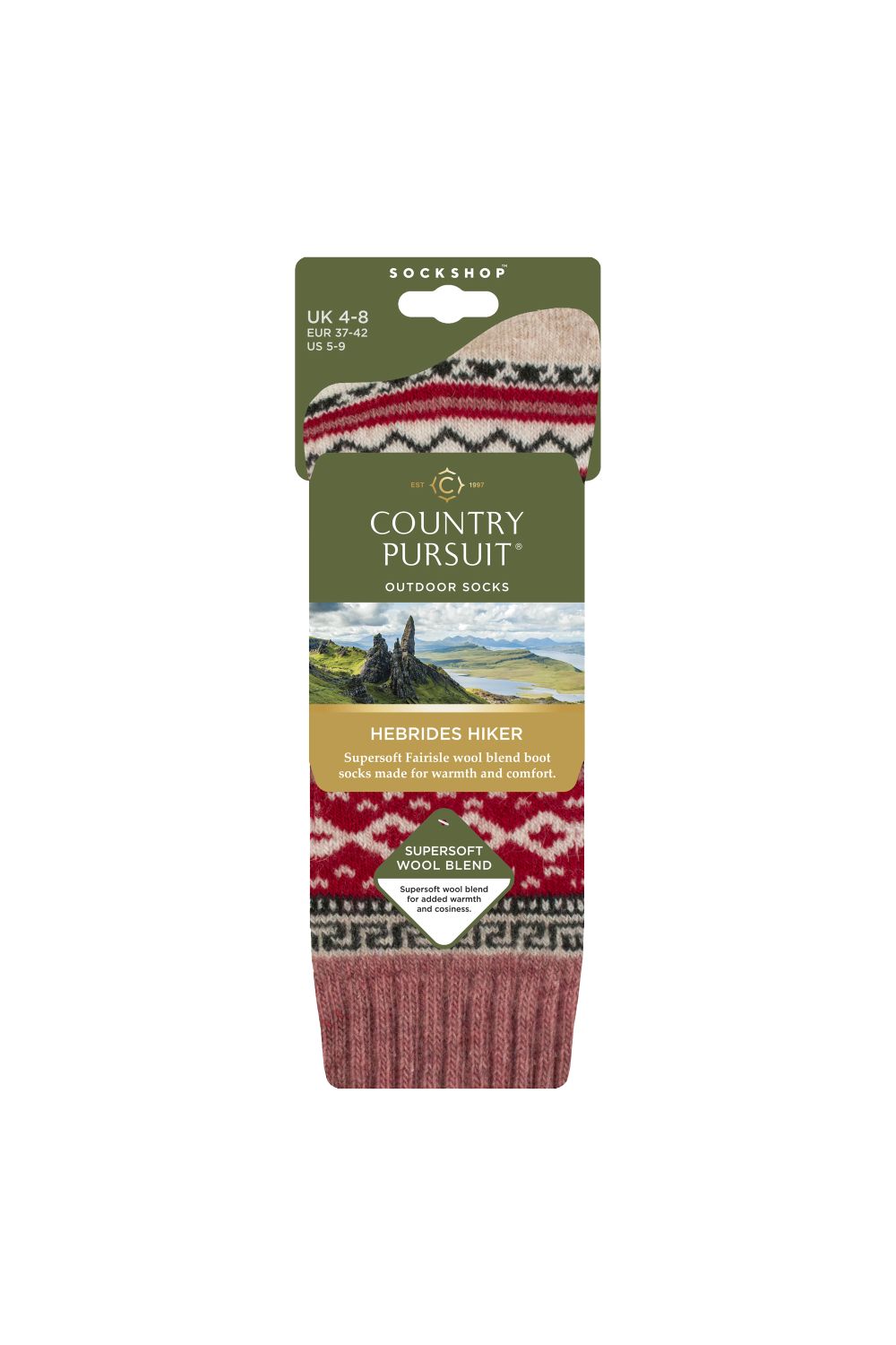 Pink Wool Blend Cushioned Hiking Boot Socks, Image 2 of 3