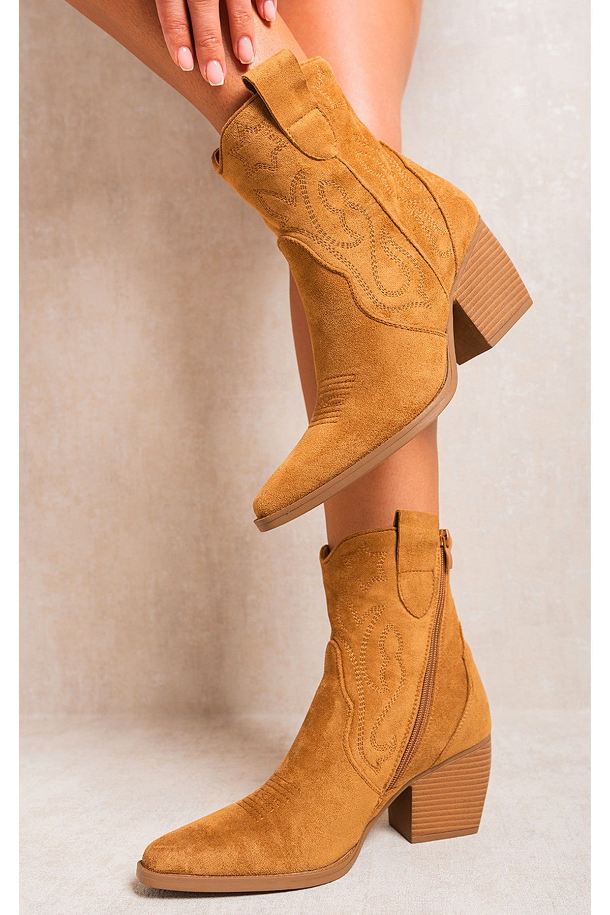 Black Laura Suede Cowboy Ankle Length Boots