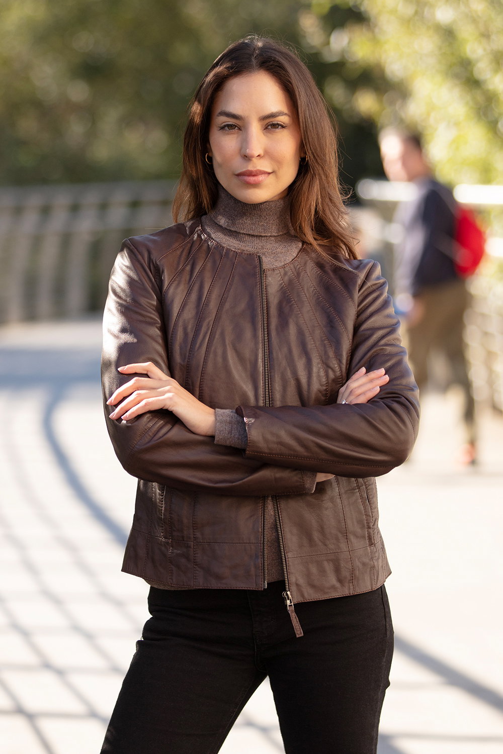Brown 'Chambery' Collarless Real Leather Jacket, Image 1 of 5