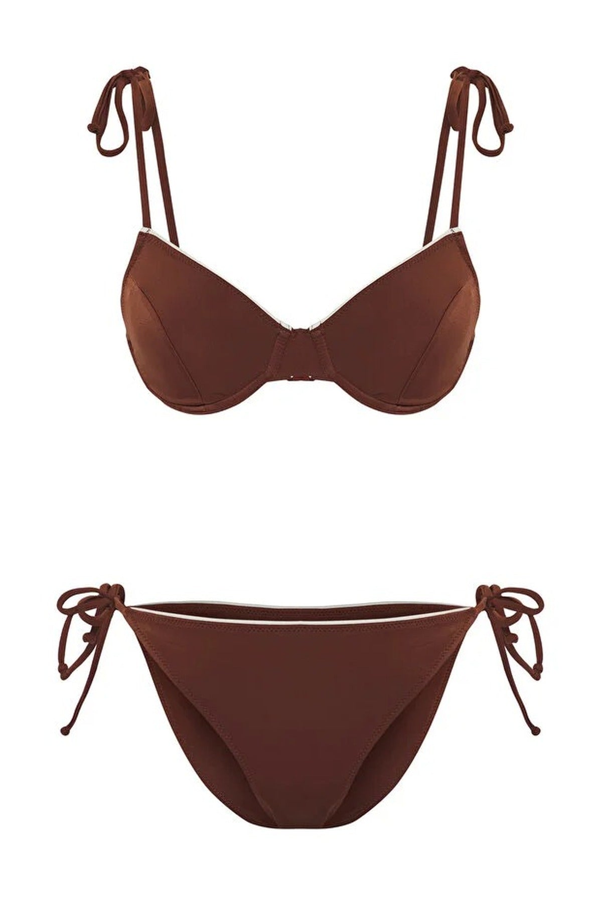 Brown Underwired Balconette Tie Side Bikini Set with Strappy Detail, Image 3 of 4