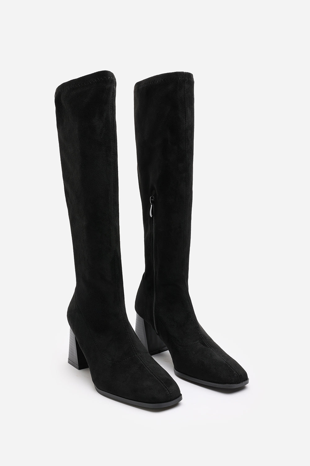 Black 'Yasmine' Stretch Calf Block Heel Boots, Image 3 of 5