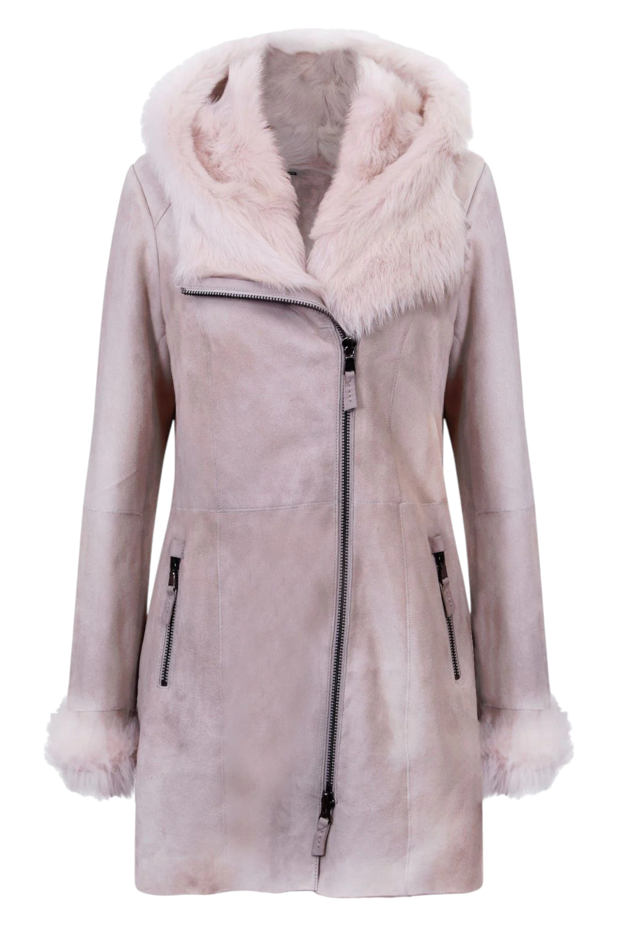 Grey Womens Suede Merino Sheepskin Coat, Image 1 of 4