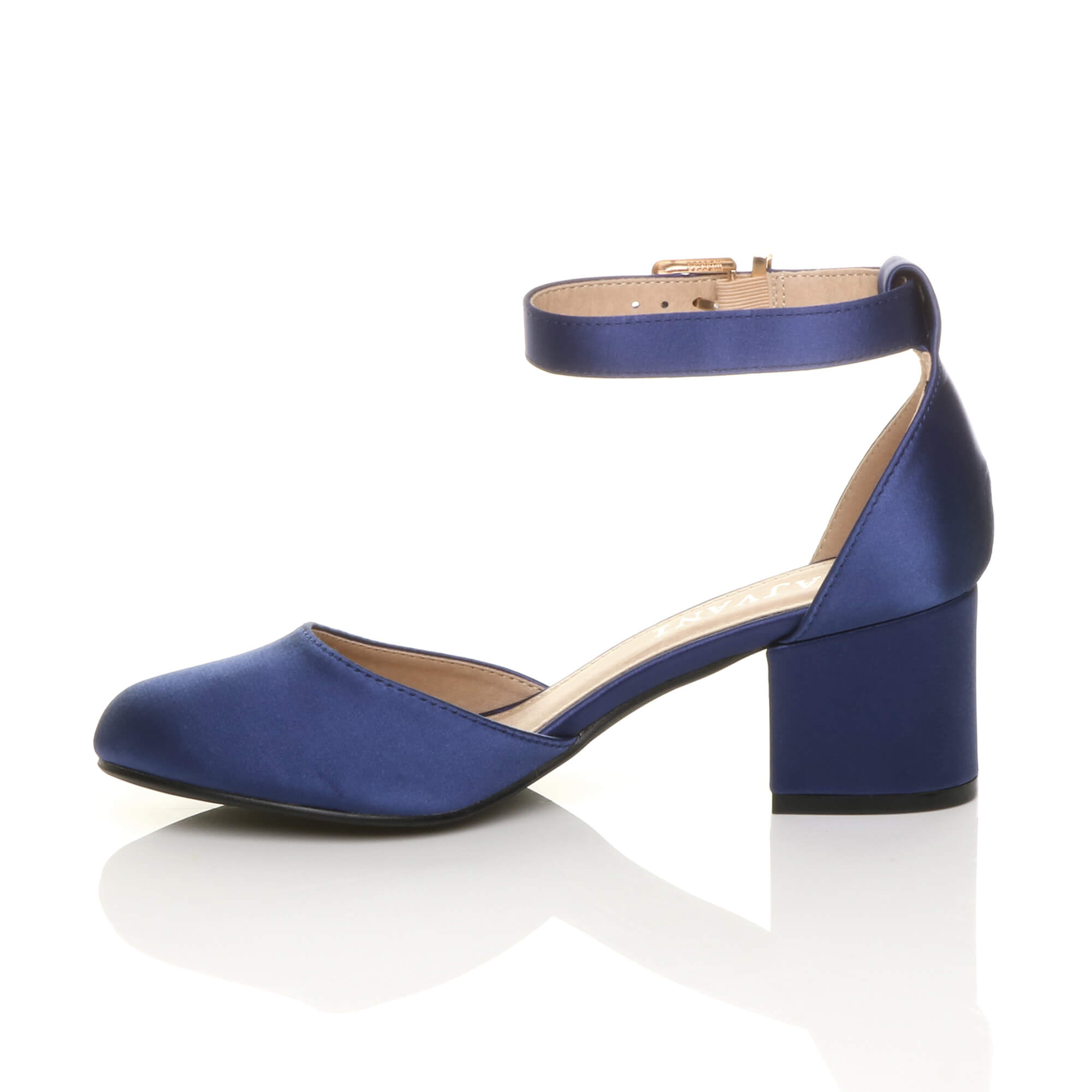 Navy Blue AJVANI Navy Blue Mid Block Heel Ankle Strap 2 Part Heels, Image 3 of 6