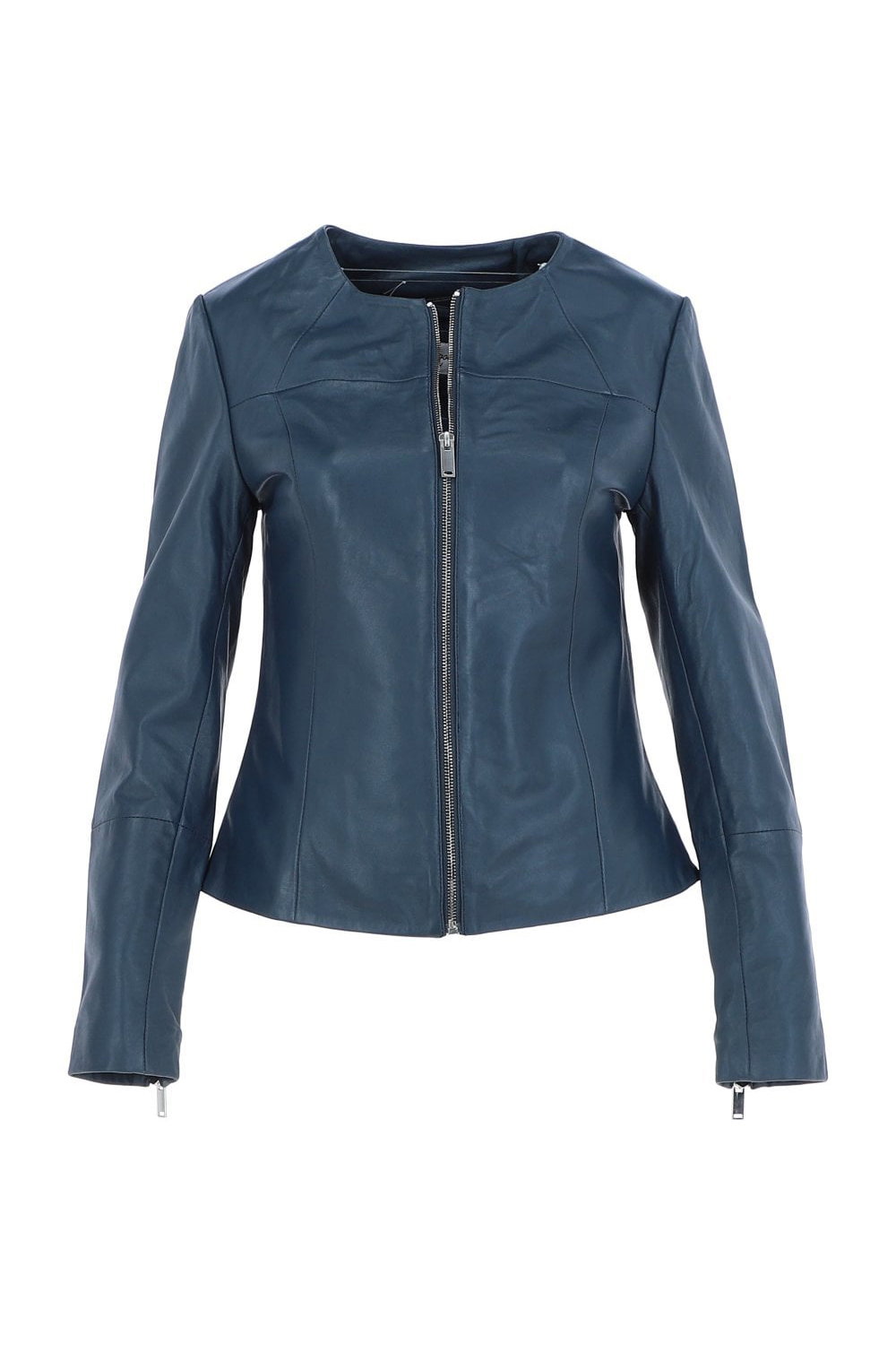 Navy Ashwood Leather Navy 'Francesca' Collarless Real Leather Fashion Jacket, Image 2 of 5