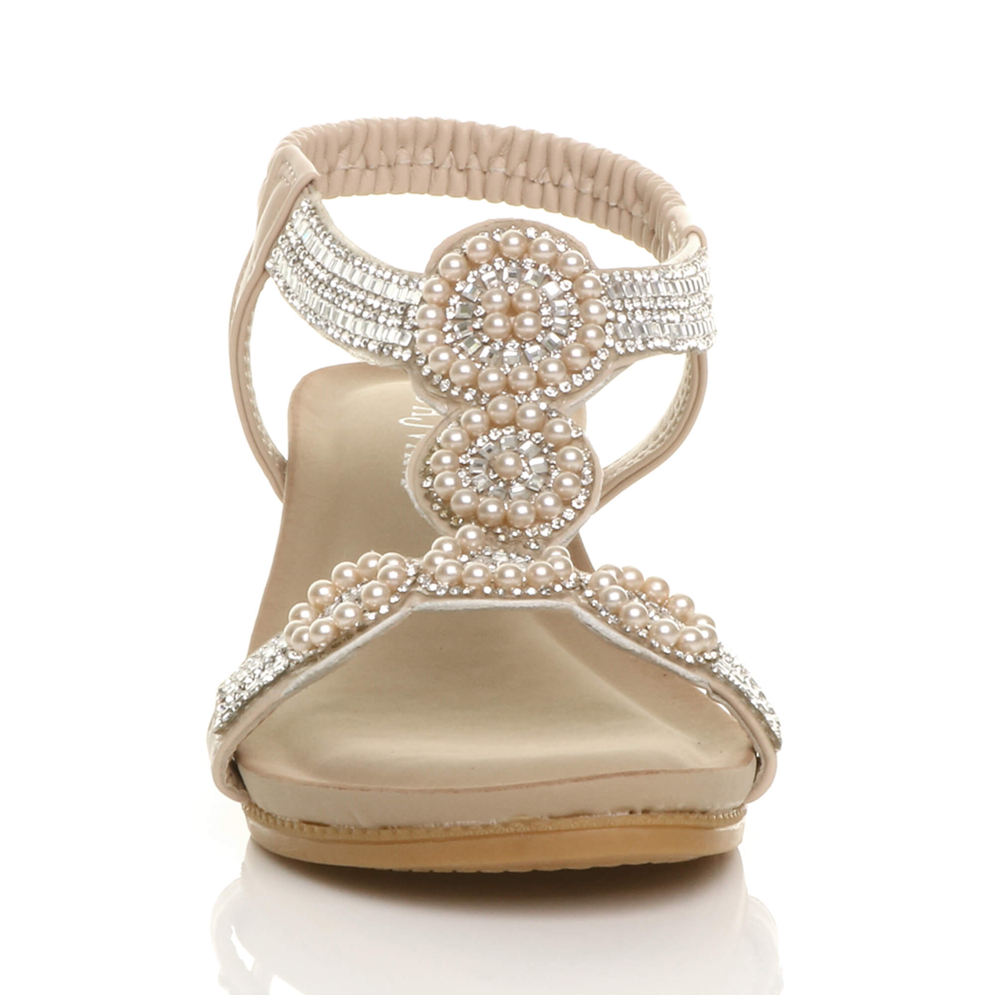 Beige AJVANI Beige Mid Wedge Diamante Slingback Sandals, Image 6 of 6