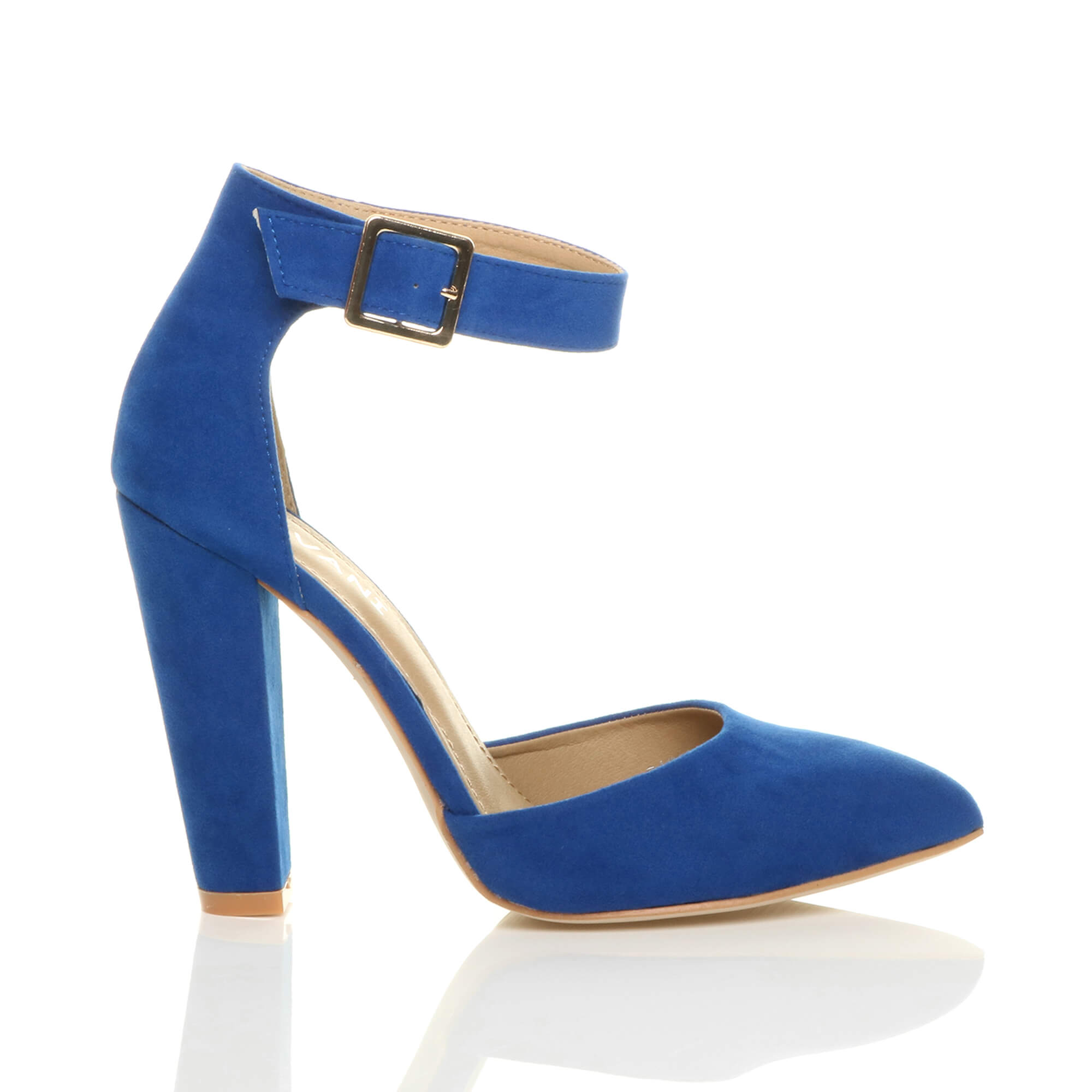 Royal Blue AJVANI Royal Blue High Heel Ankle Strap Pointed Toe Court Shoes, Image 2 of 6