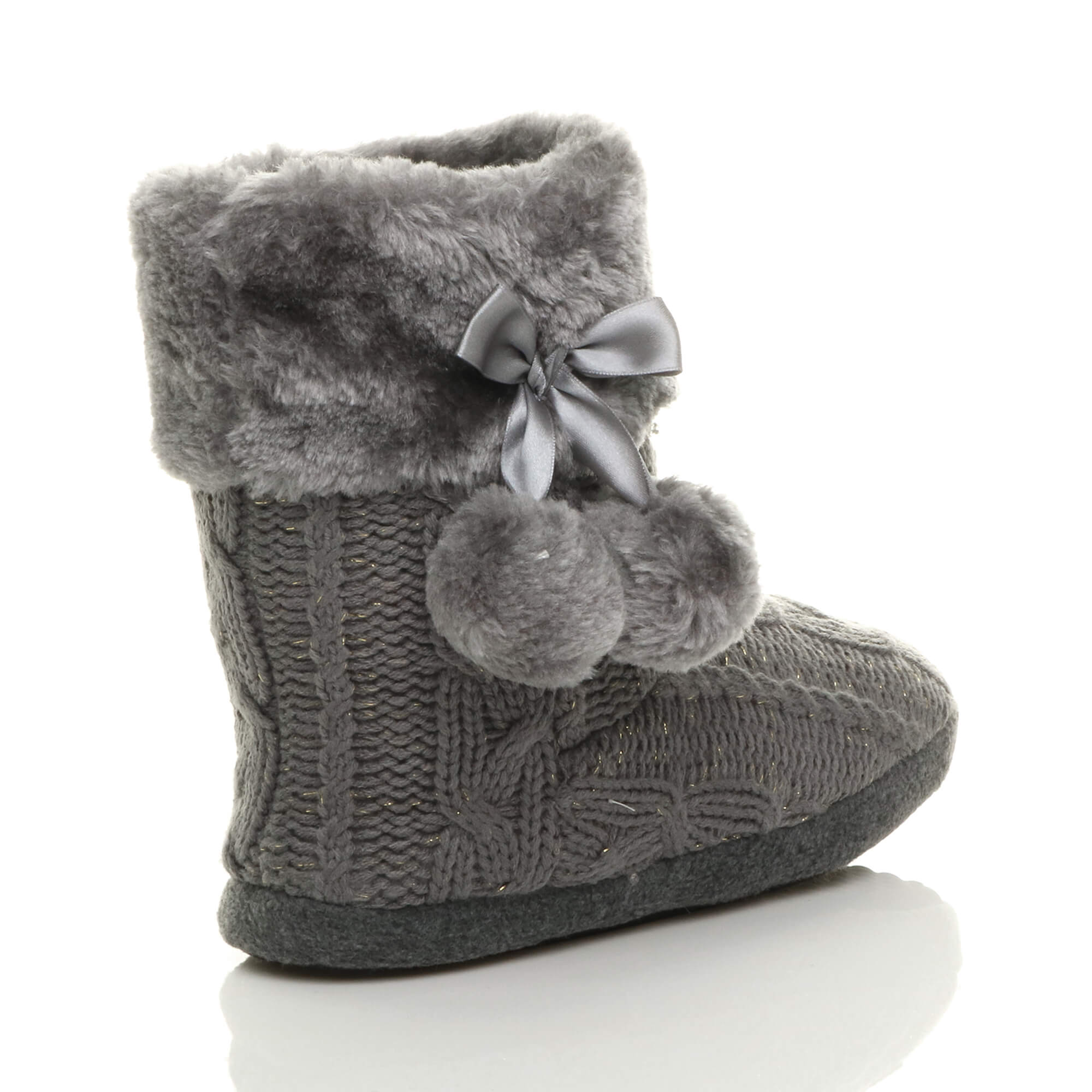 Grey AJVANI Grey Knitted Glitter Ankle Boot Slippers, Image 3 of 5