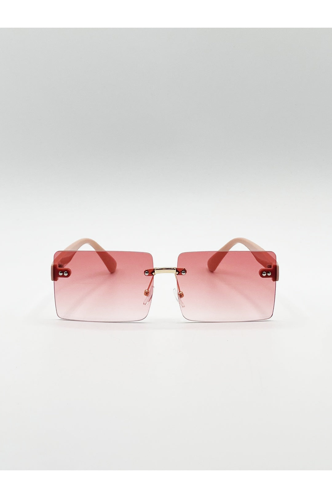 Pink Square Rimless Sunglasses With Ombre Lens