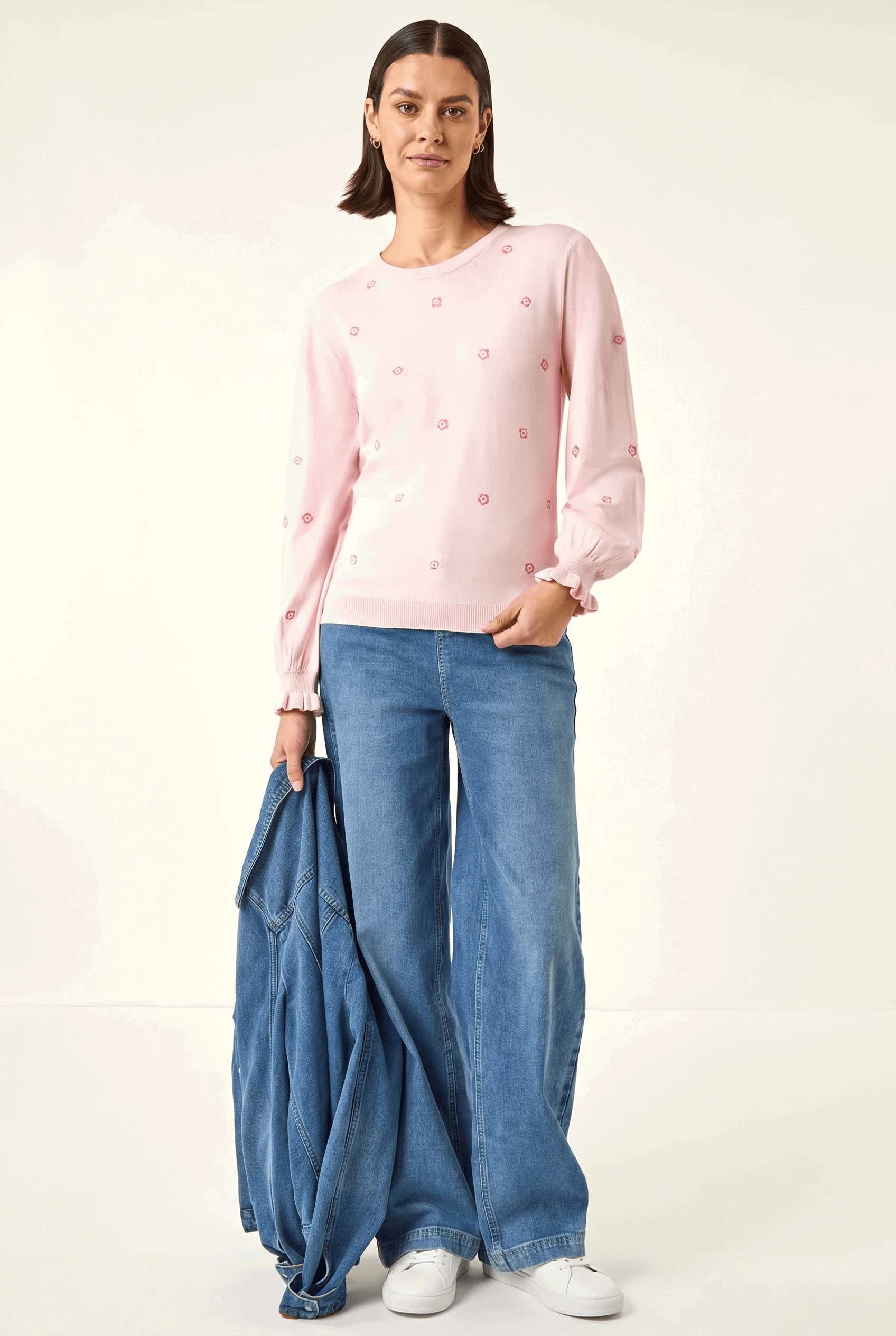 Light Pink Embroidered Floral Knit Top, Image 4 of 6