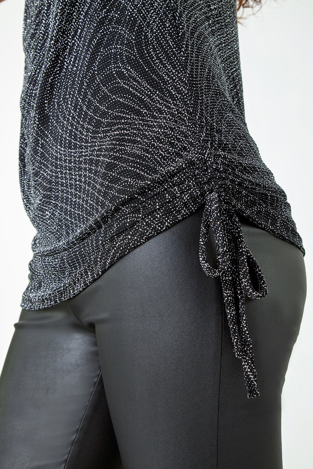 Silver Glitter Print Cowl Neck Stretch Top, Image 6 of 5