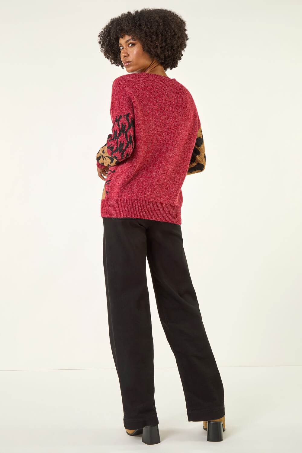 Maroon Colour Block Abstract Knit Jumper, Image 5 of 5