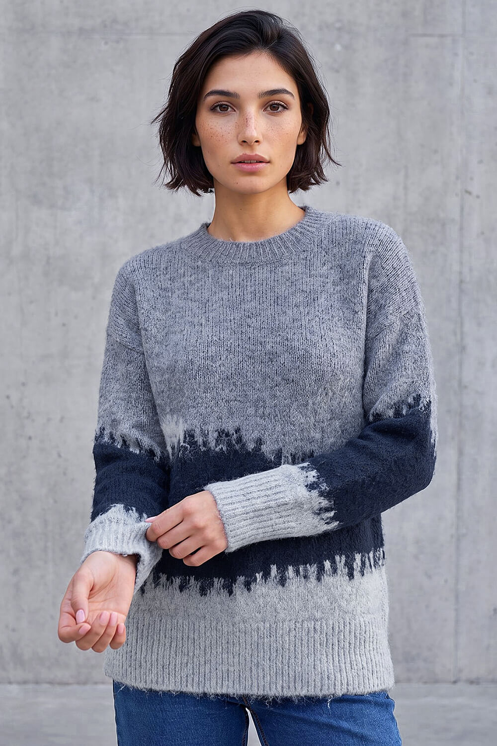 Roman Petite Women's Navy Abstract Knit Jumper Size 8