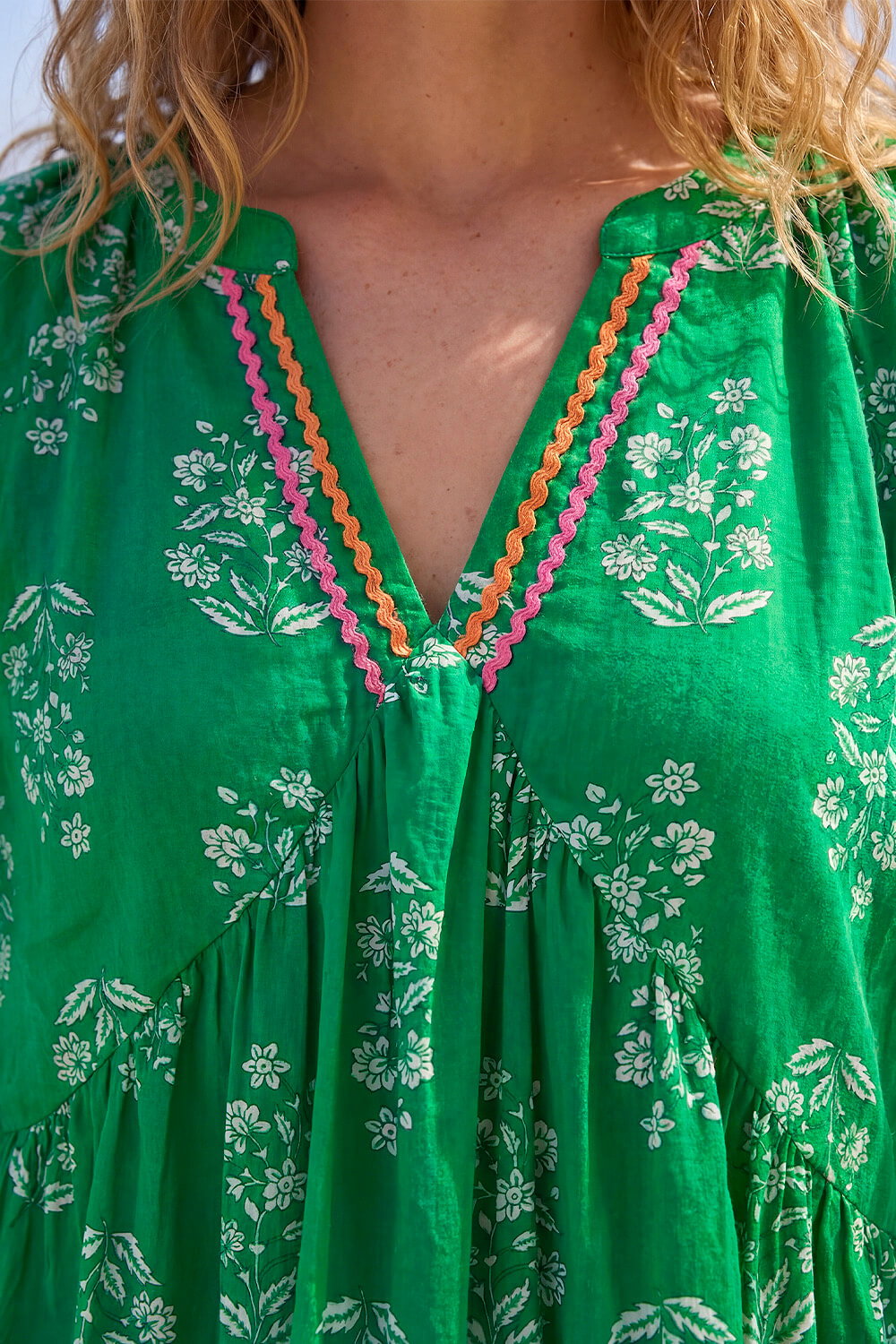 Green Floral Ric Rac Frill Hem Top, Image 5 of 4