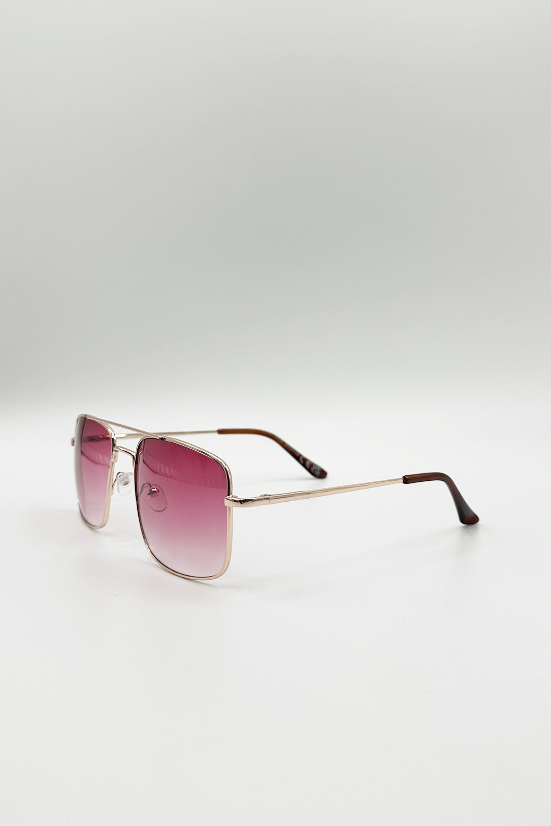 Pink Aviator Style Square Frame Sunglasses in Gold Pink, Image 3 of 4