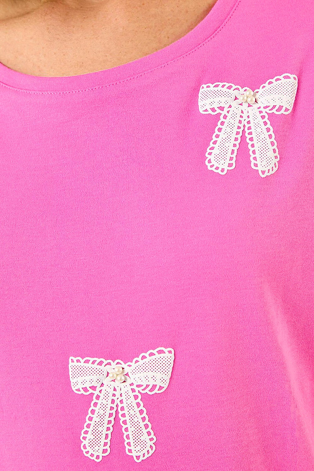 Pink Faux Pearl Embellished Bow T-Shirt, Image 5 of 4