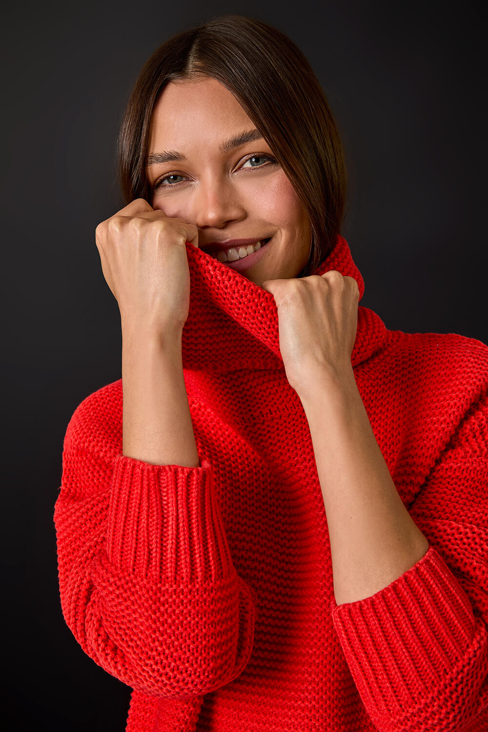 Red Textured Cowl Neck Jumper, Image 8 of 7