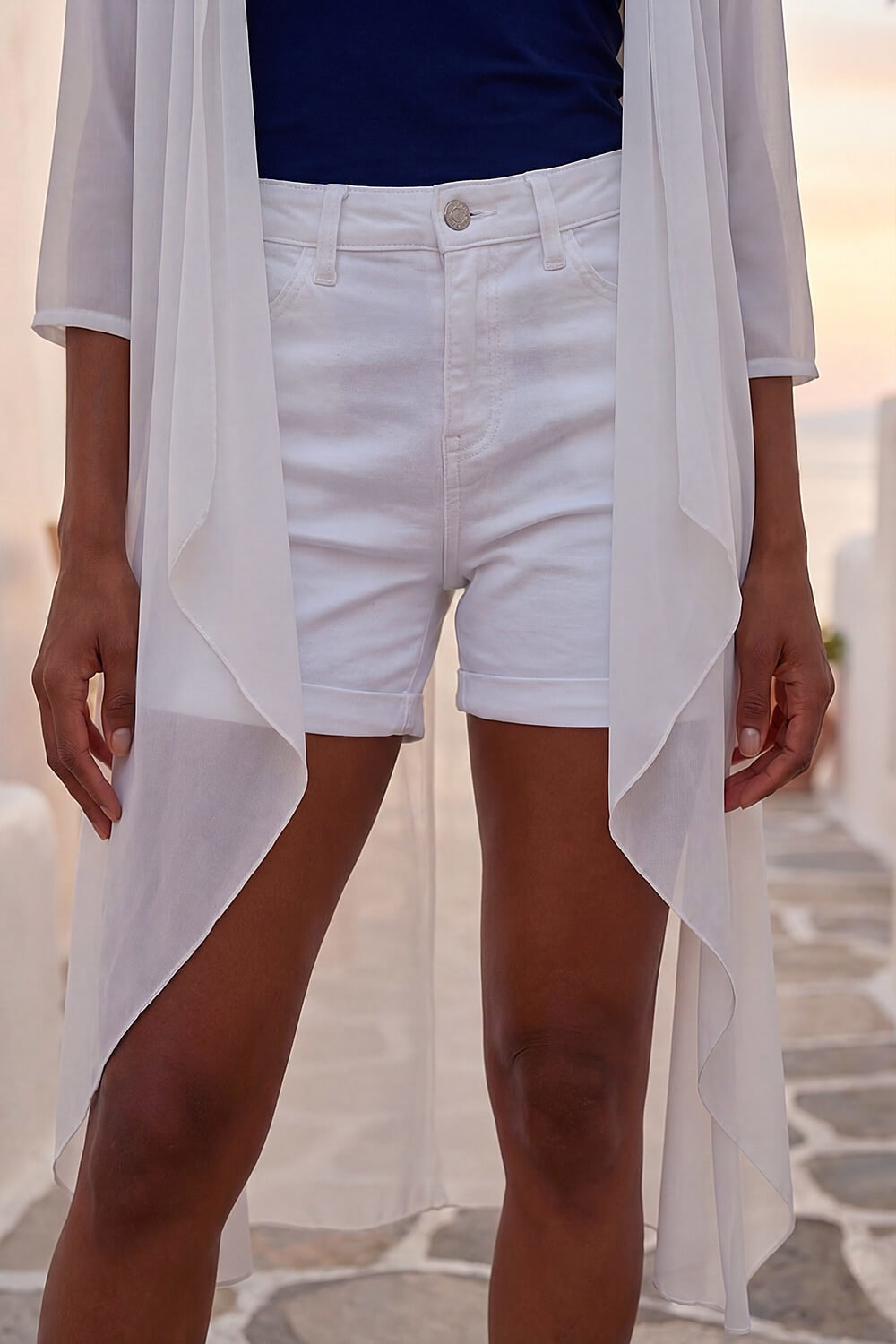 Ivory 3/4 Sleeve Mesh Longline Kimono, Image 5 of 4