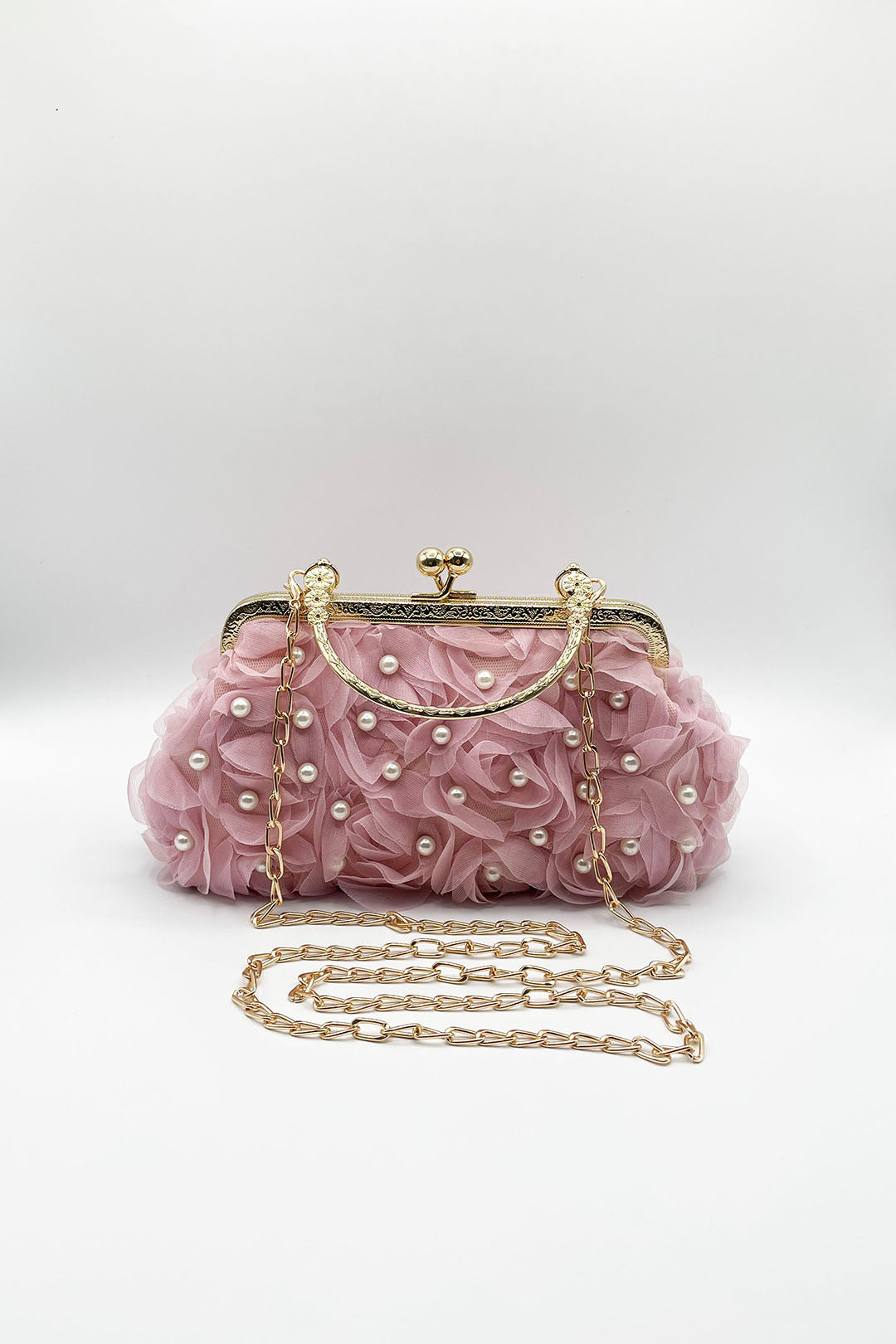 Pink Lace Floral Clutch Bag with Pearl, Image 3 of 5