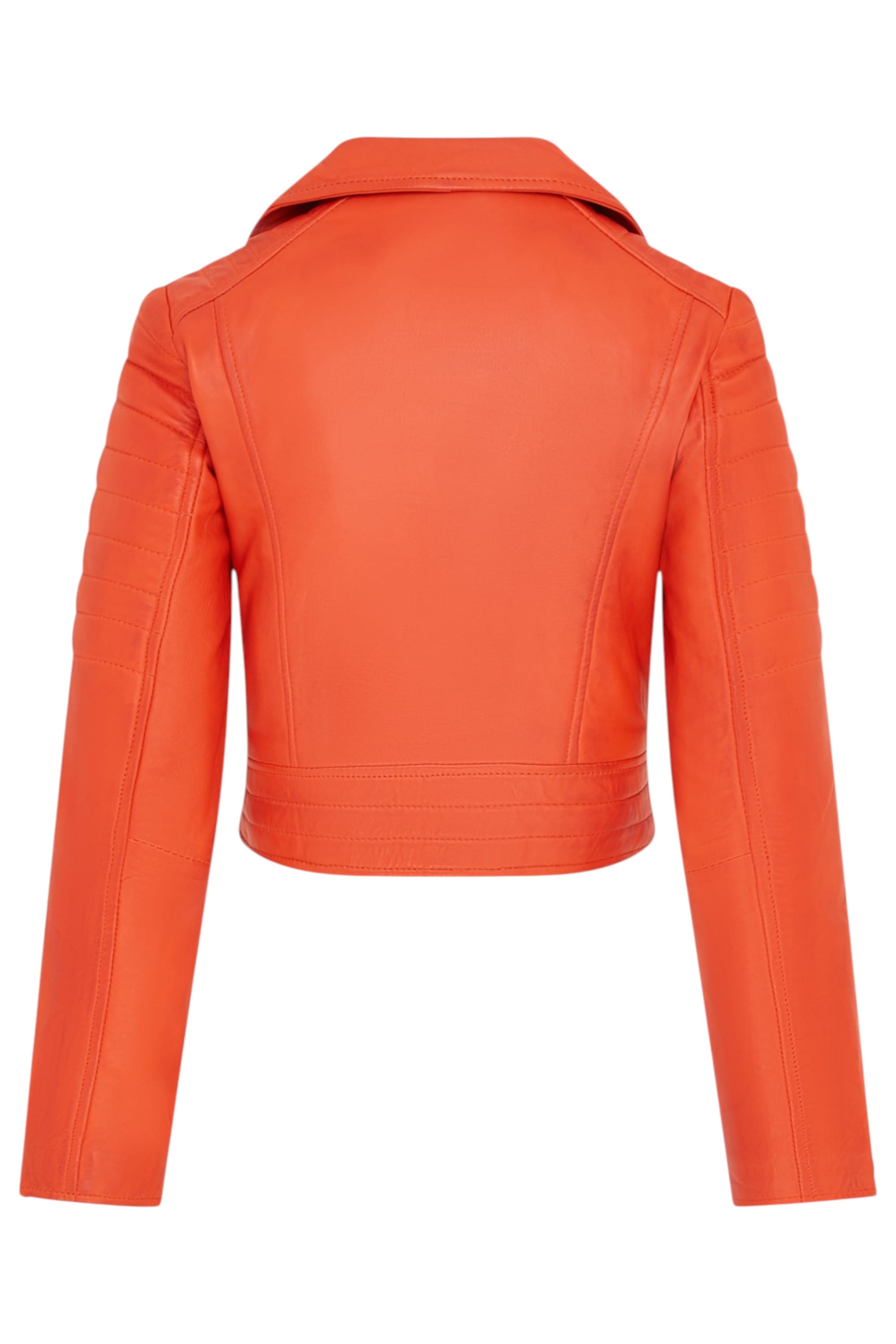 Orange Cropped Brando Leather Biker Jacket, Image 5 of 7