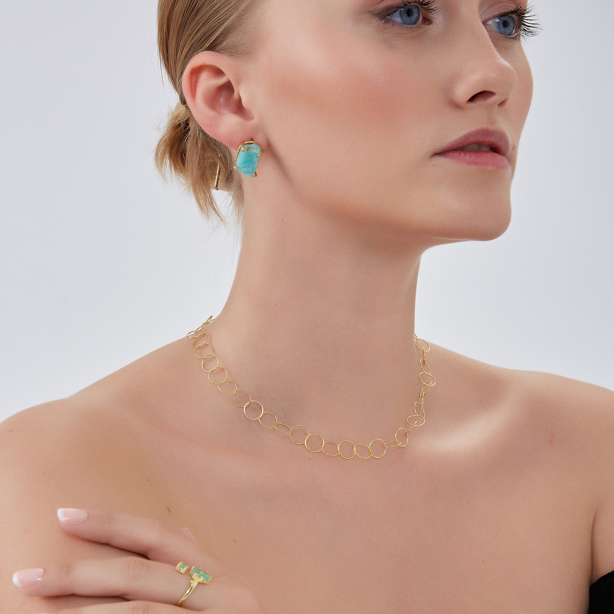 Gold Circle Hoops Sterling Silver Chain Necklace, Image 3 of 6