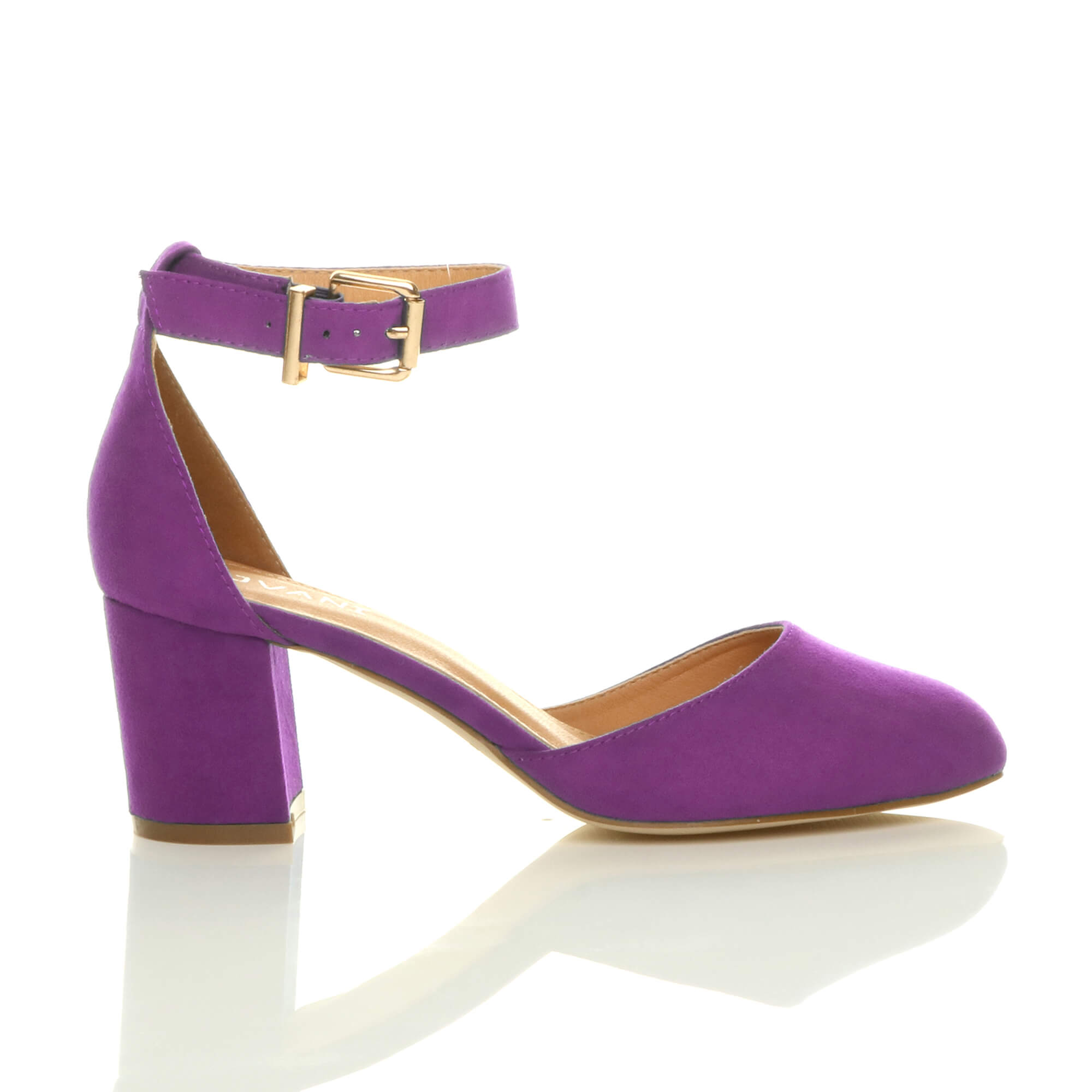 Purple AJVANI Purple Mid Block Heel Ankle Strap 2 Part Heels, Image 2 of 6