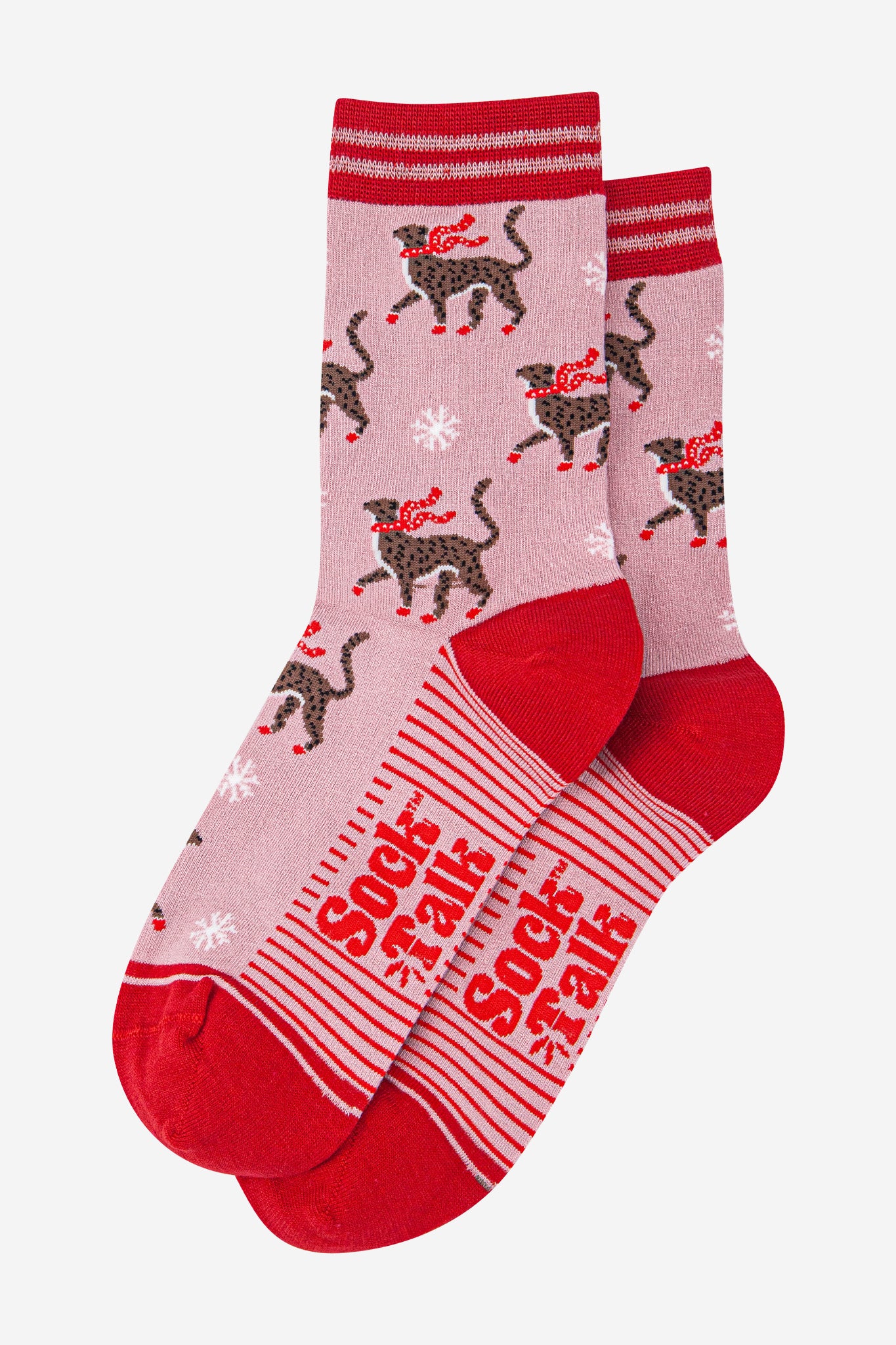 Pink Cheetahs Snowflakes Bamboo Socks, Image 2 of 4