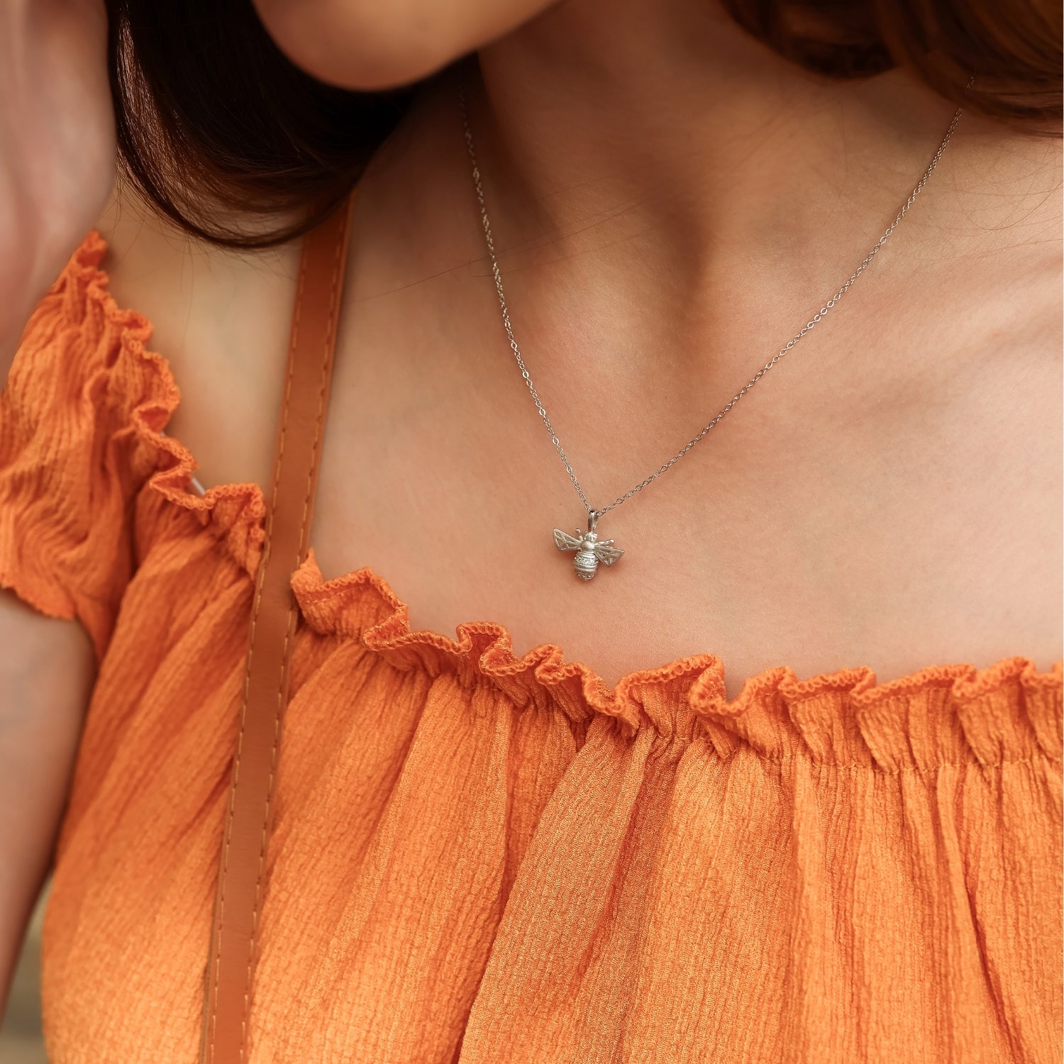 Silver Matte Bumble Bee Sterling Silver Necklace, Image 4 of 4
