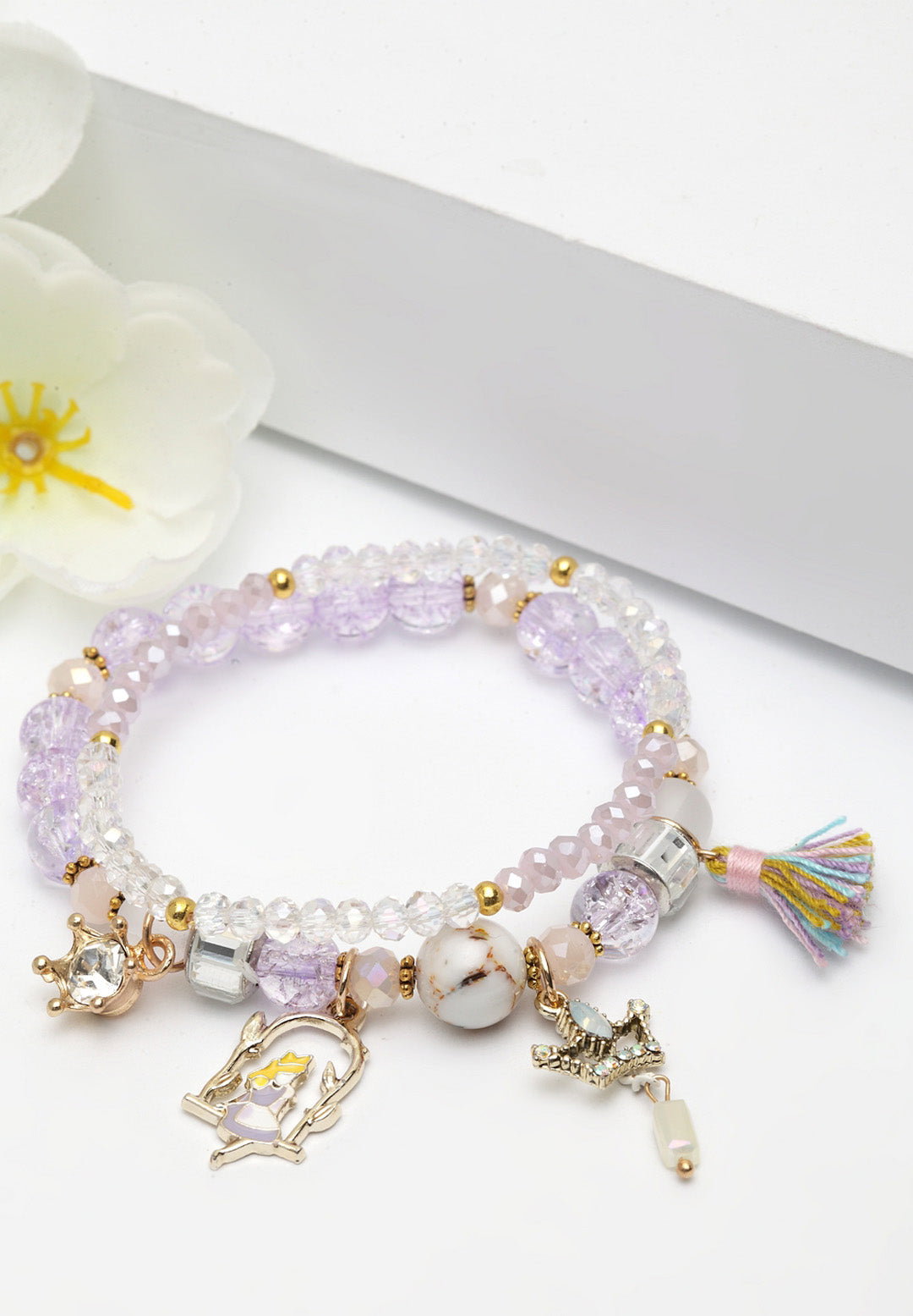 Purple Double String Boho Bracelets With Tassel And Charms, Image 2 of 5