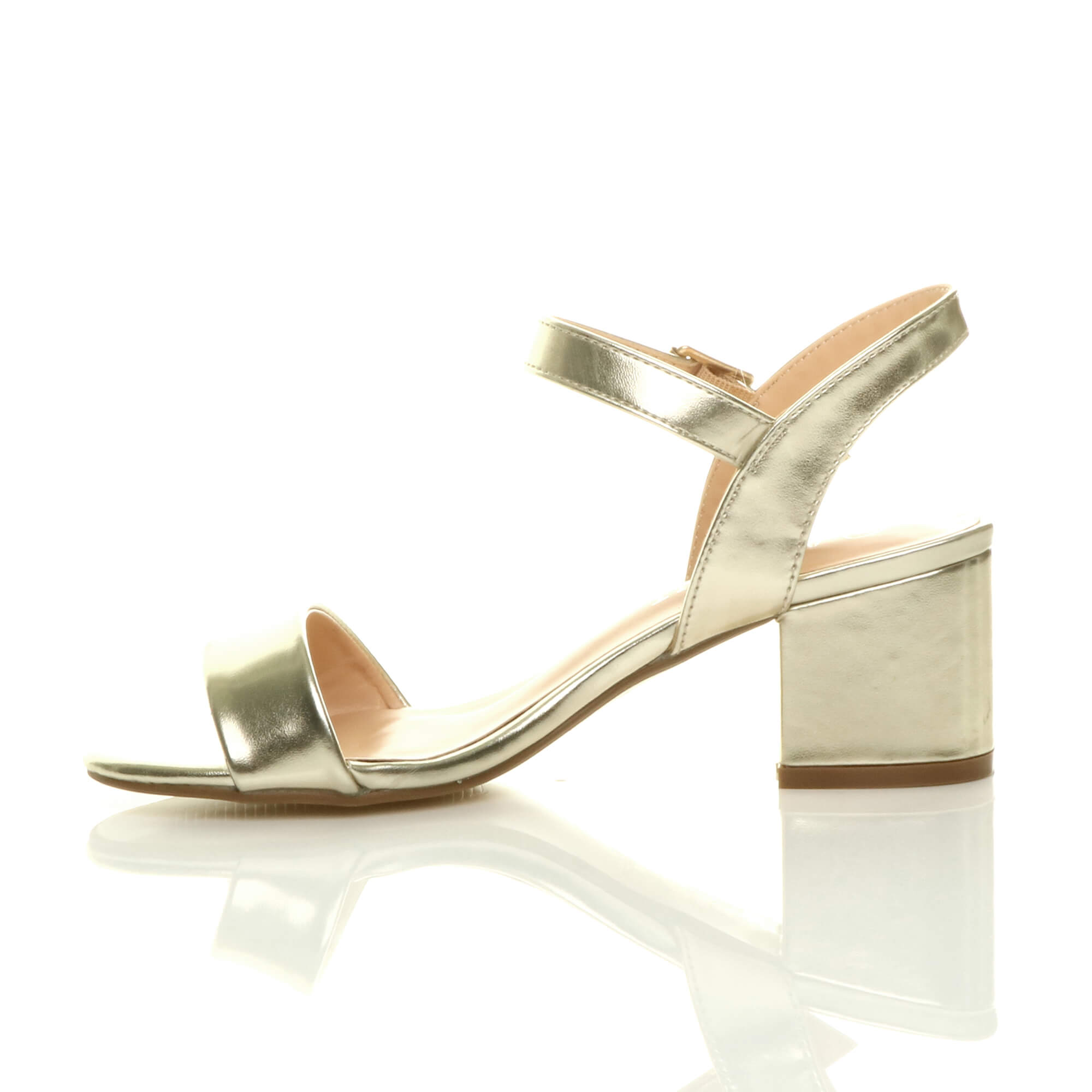 Gold AJVANI Gold Mid Block Heel Strappy Sandals, Image 3 of 6