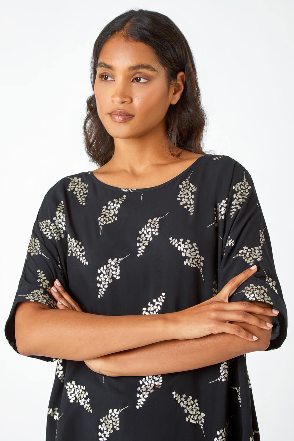 Black Metallic Floral Print Oversized T-Shirt, Image 5 of 5