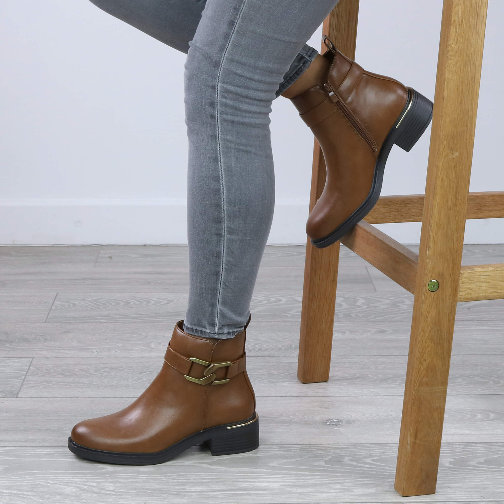 Camel AJVANI Camel Flat Low Heel Ankle Boots, Image 5 of 6
