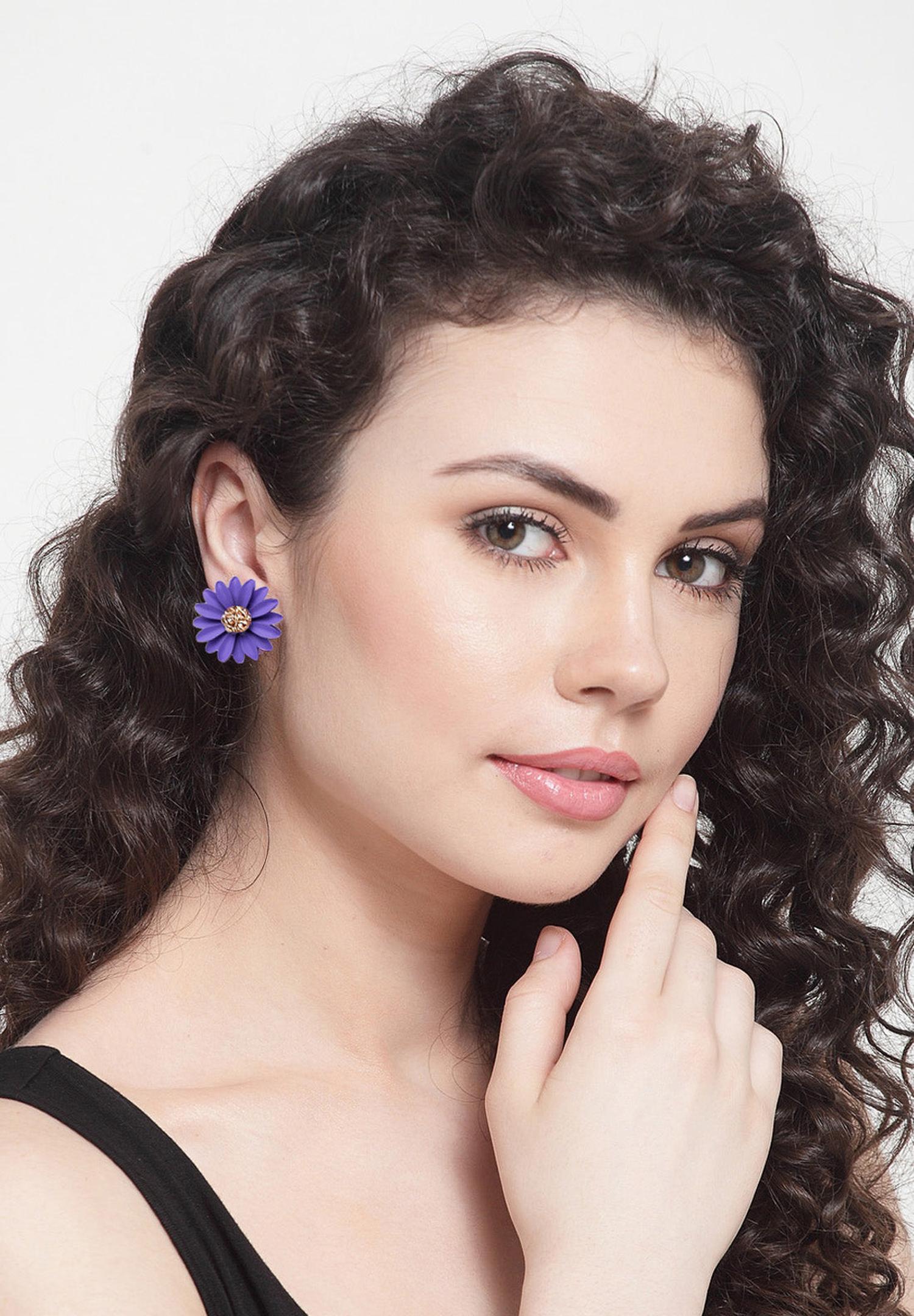 Purple AVANT-GARDE PARIS Purple Fuchsia Floral Studs, Image 4 of 5