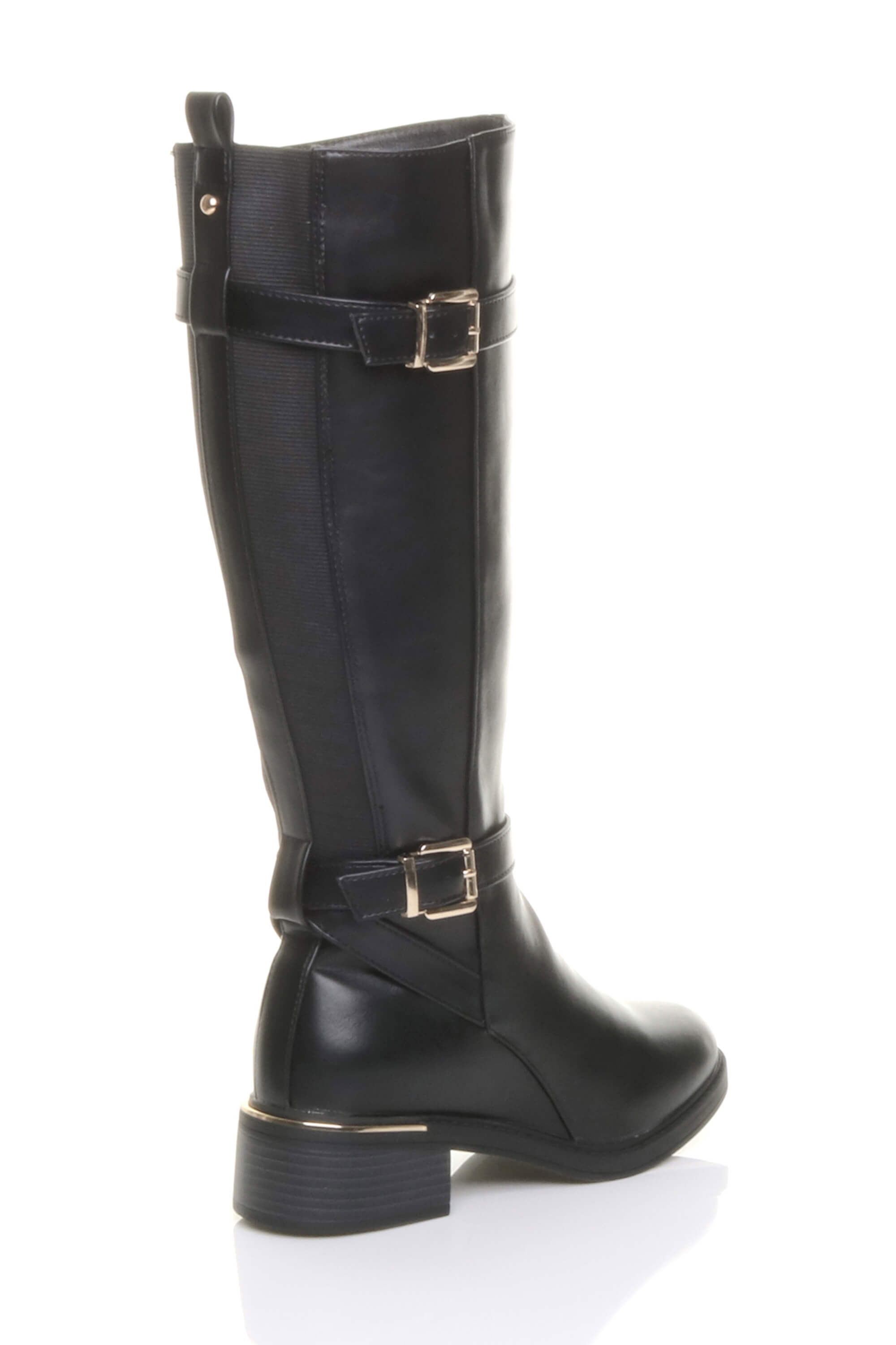 Black AJVANI Black Stretchy Elastic Zip Calf Biker Knee Boots, Image 4 of 5