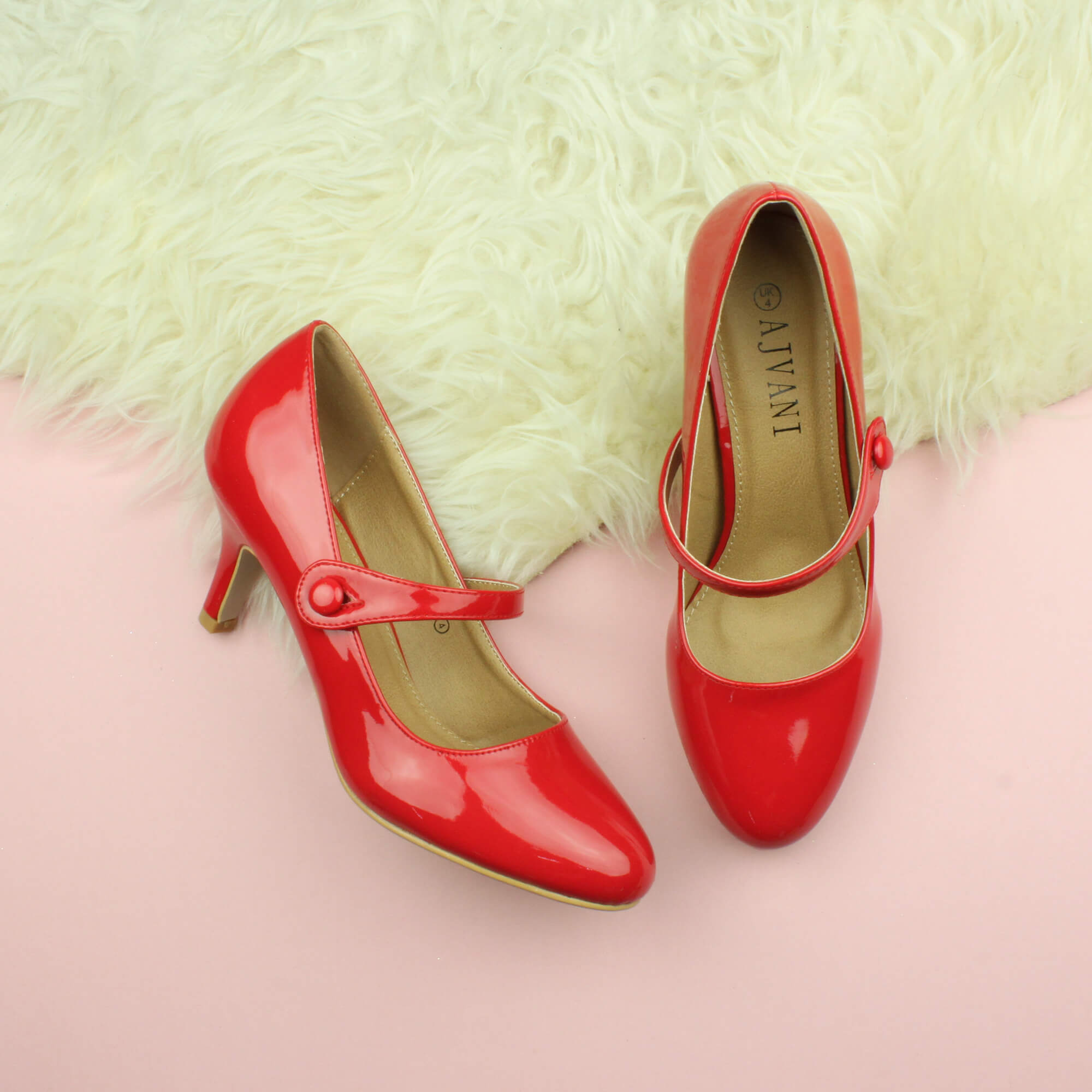 Red Mid Heel Mary Jane Court Shoes, Image 4 of 6