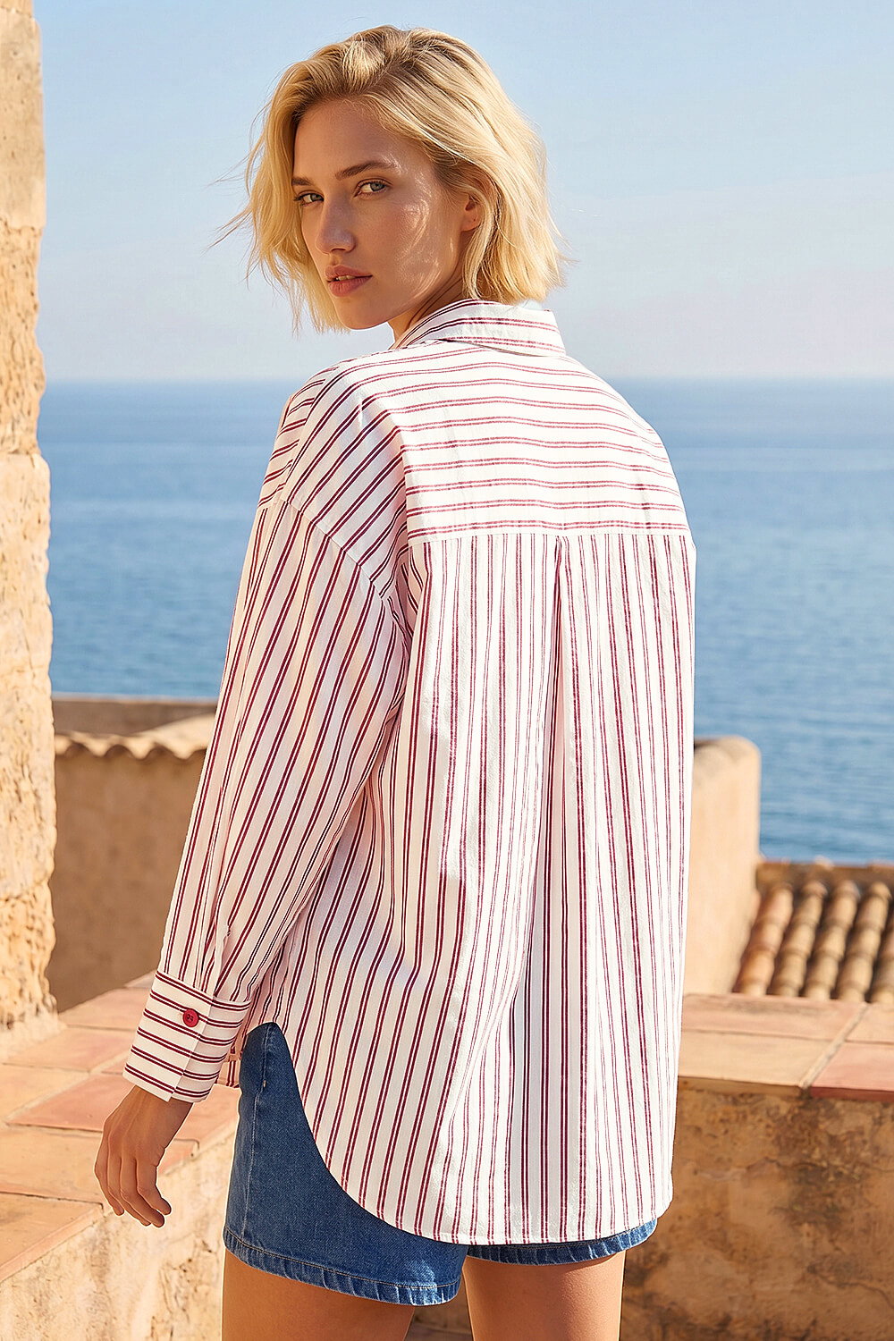 Red Stripe Print Button Up Blouse, Image 4 of 4