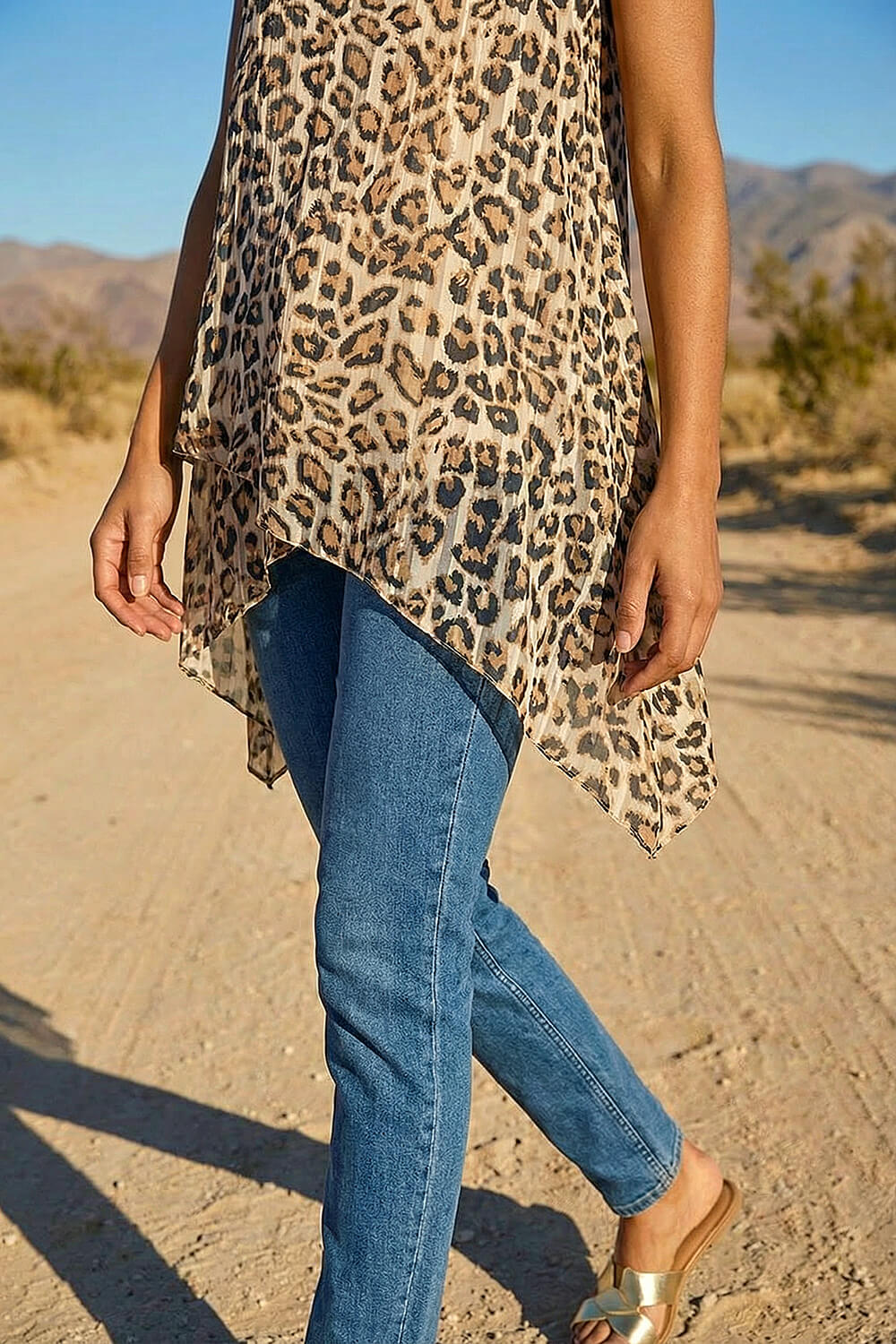 Natural Animal Print Wrap Hem Tunic Top, Image 5 of 4