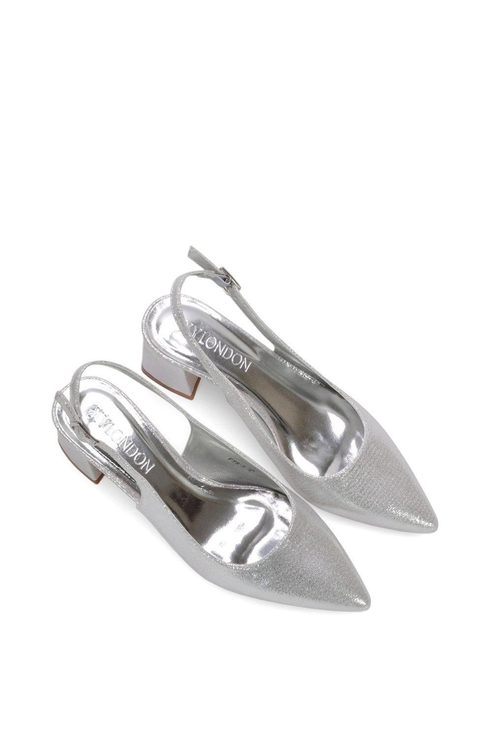 Silver XY London Silver 'Virelai' Shimmer Low Block Heels With Slingback, Image 6 of 6