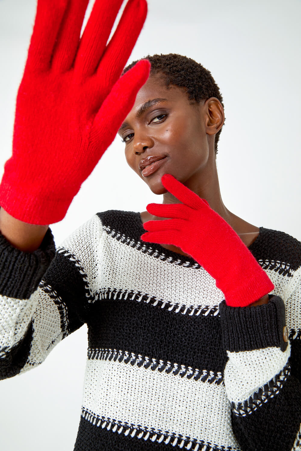 Red One Size Stretch Knit Gloves, Image 3 of 5