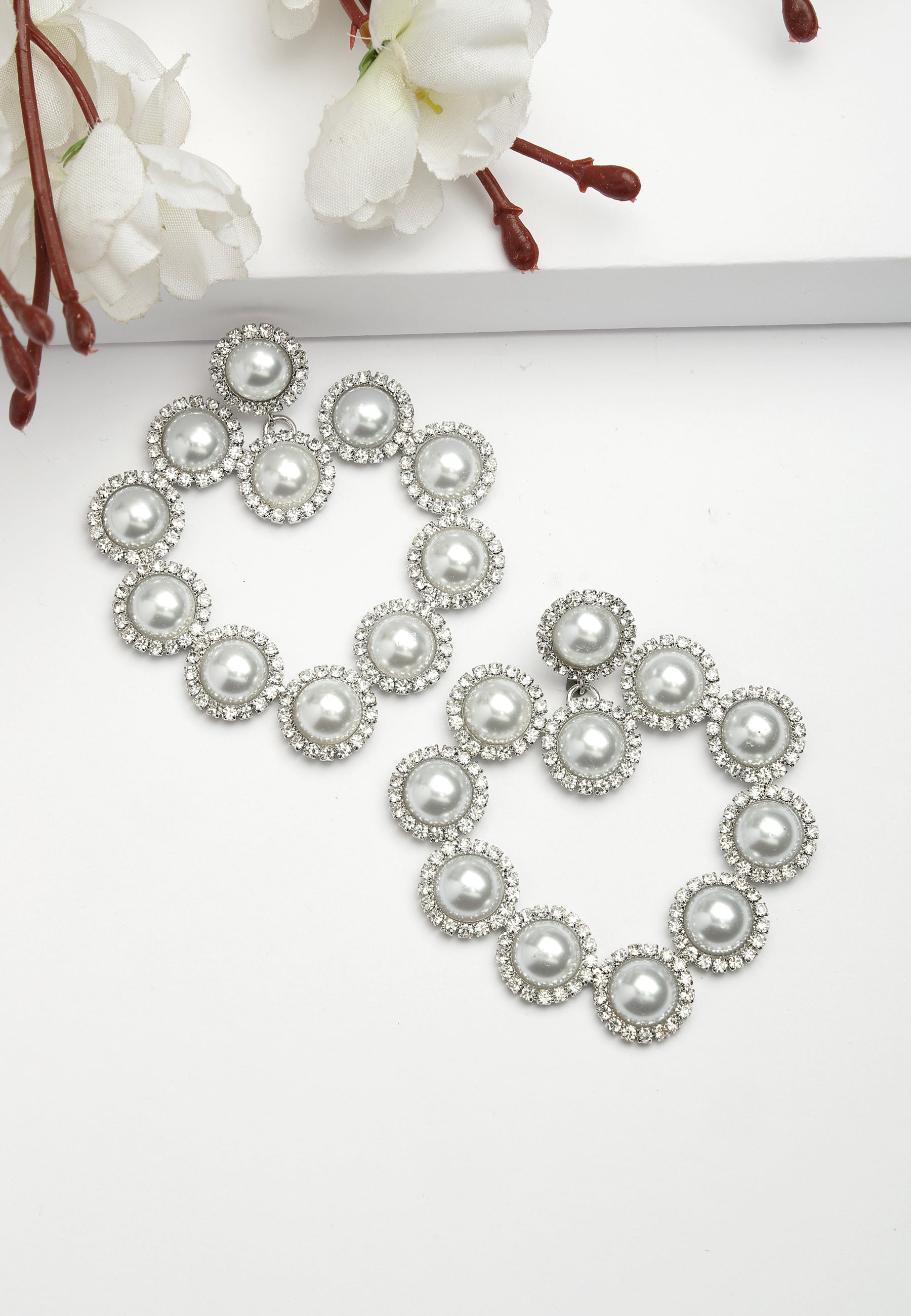 White Diva Collection Heart Shaped Drop Earrings, Image 2 of 5